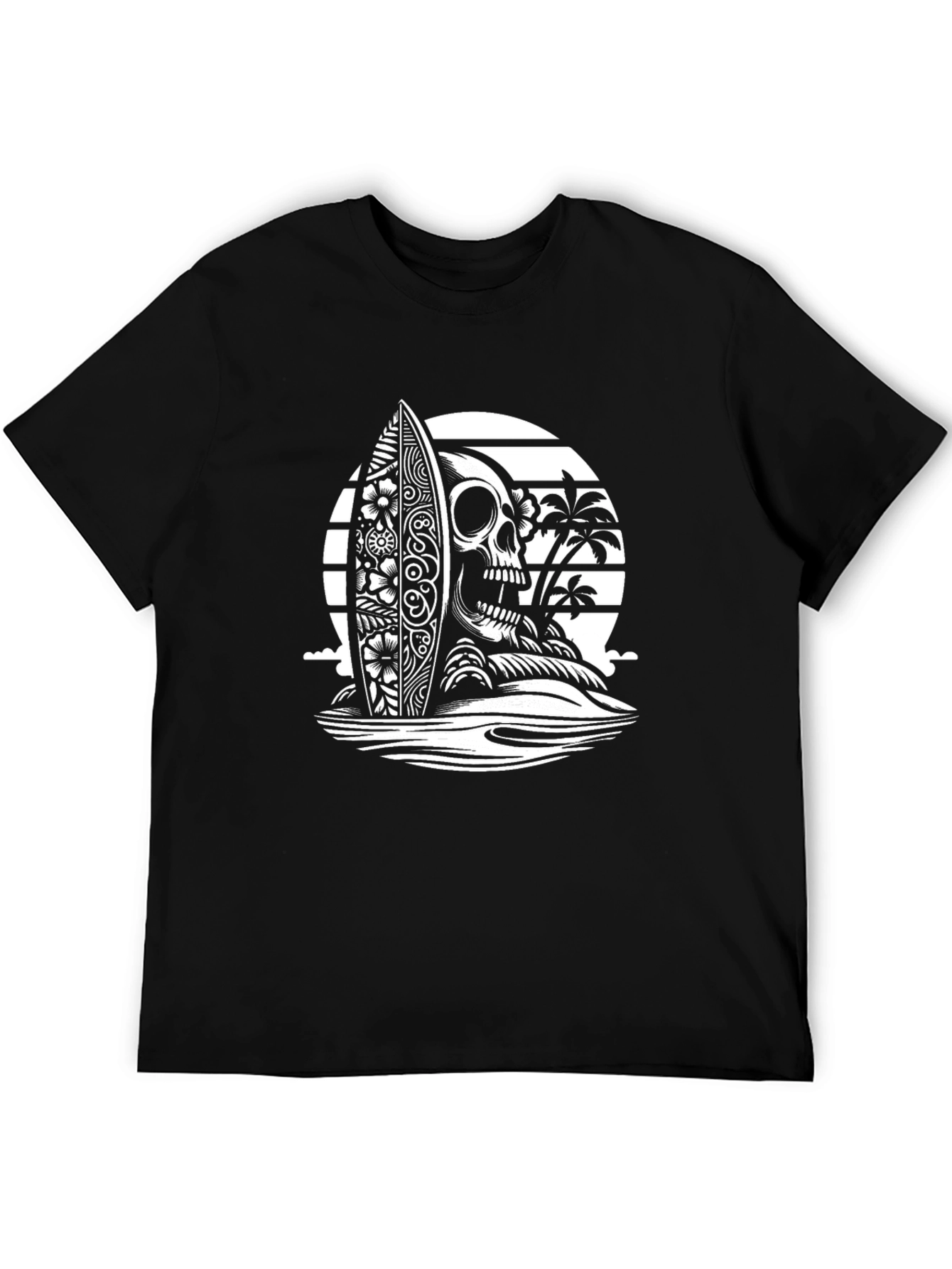 Skull Surfboard Graphic Tee - Black