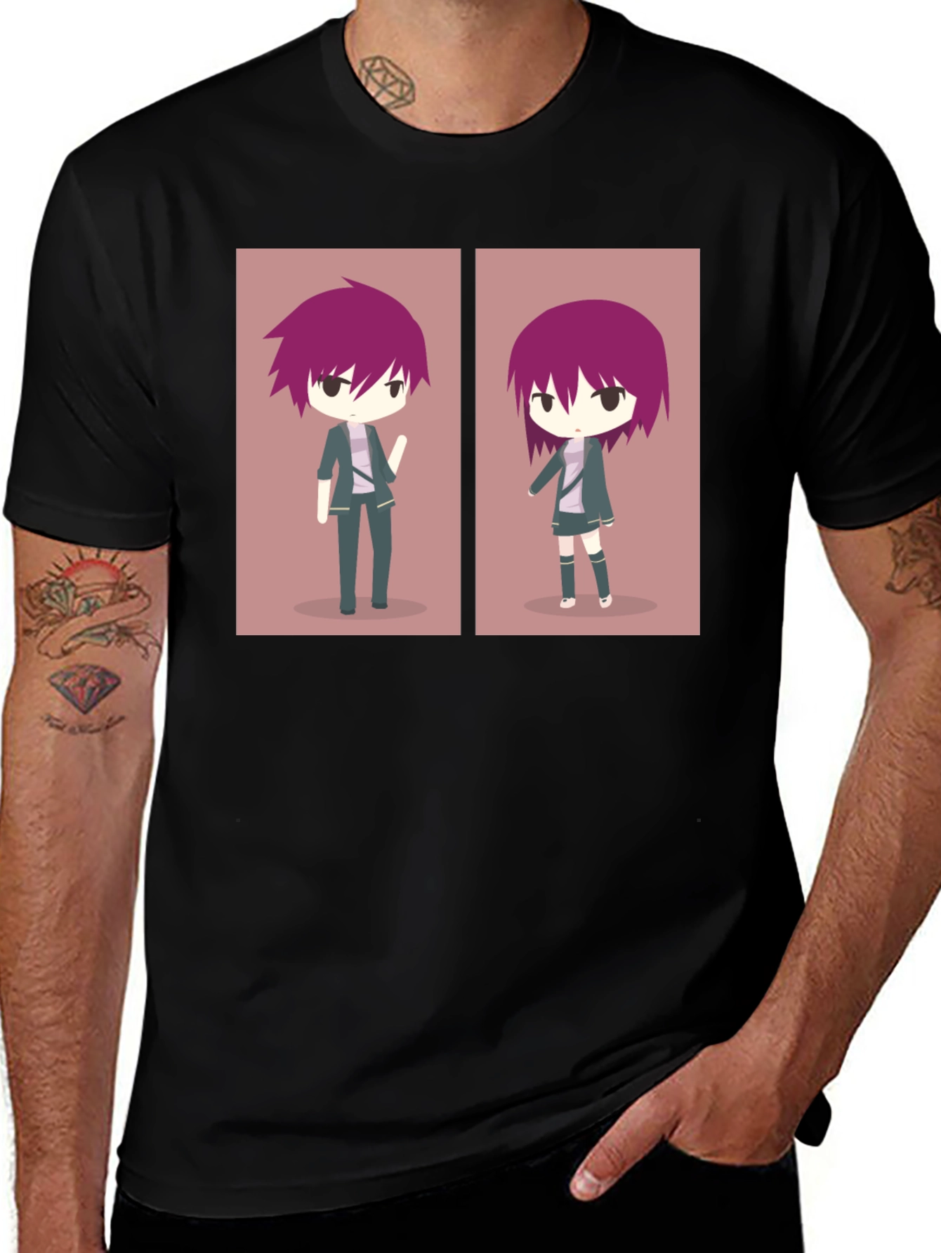 Anime Character Graphic Print Black T-Shirt