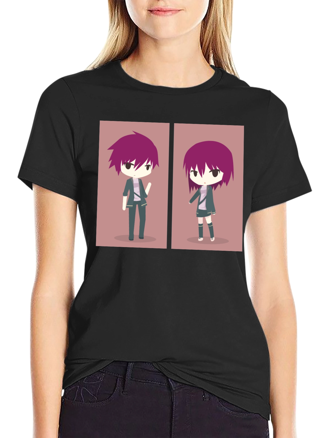 Anime Character Graphic Print Black T-Shirt