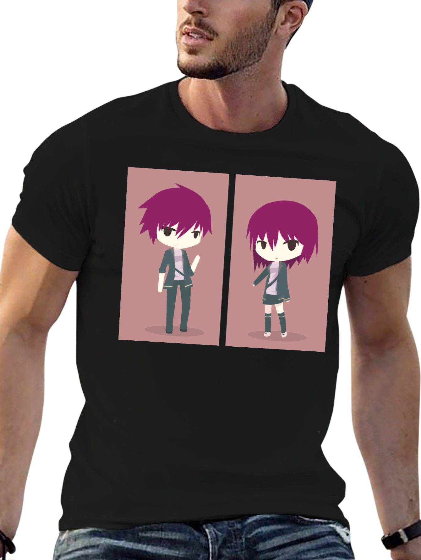 Anime Character Graphic Print Black T-Shirt