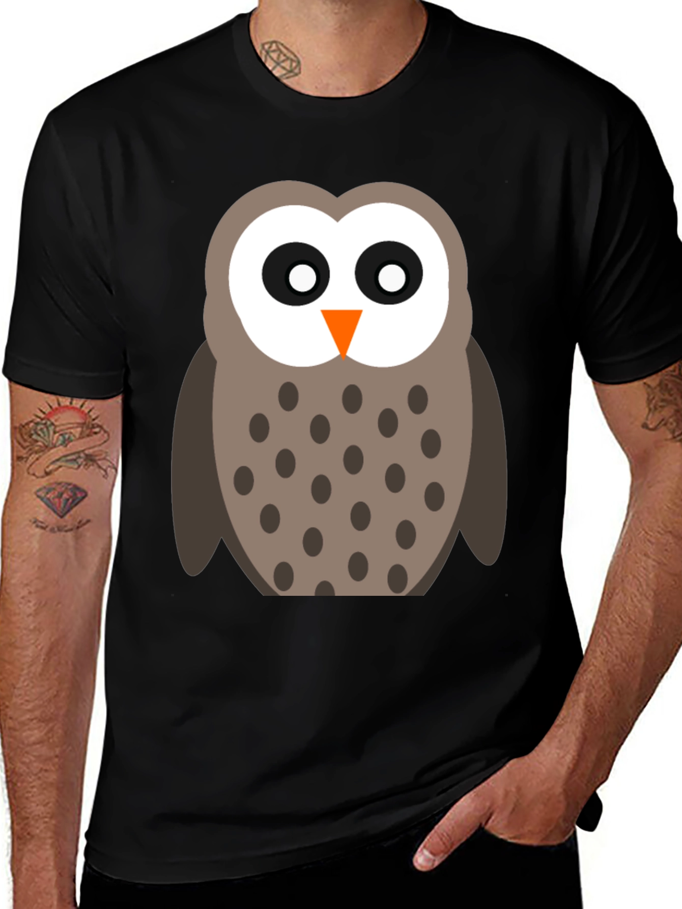 Cute Cartoon Owl Black T-Shirt