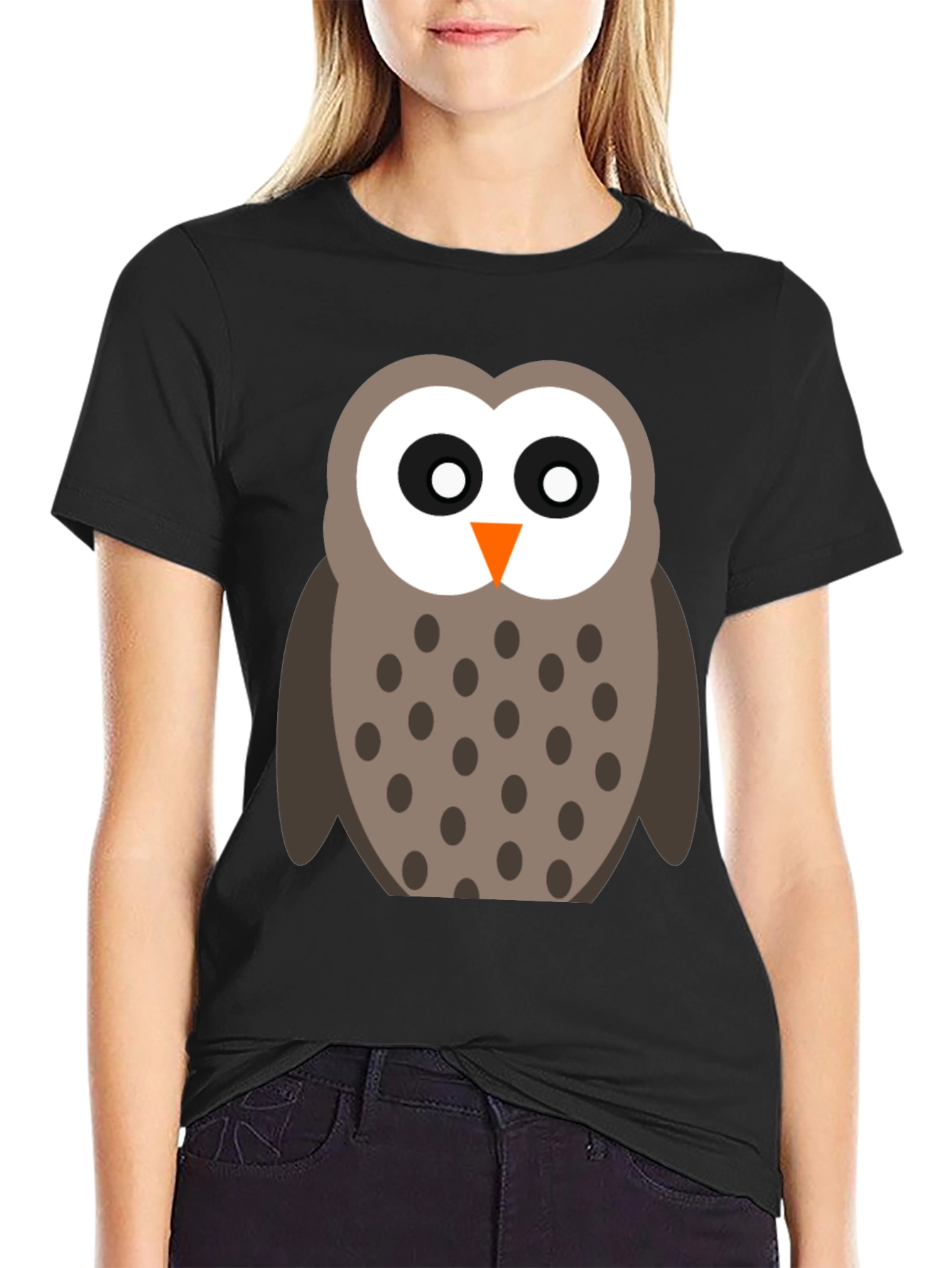 Cute Cartoon Owl Black T-Shirt