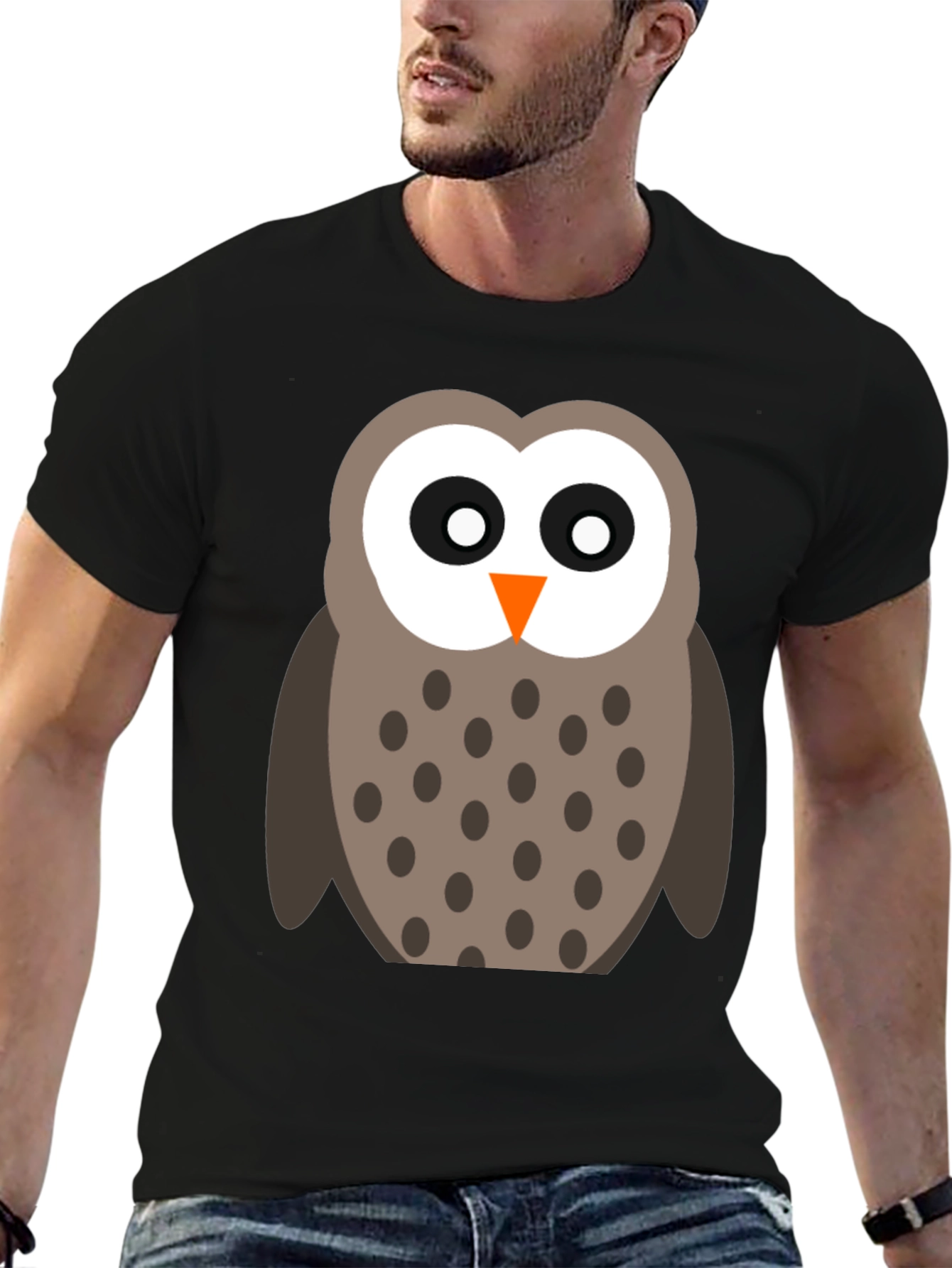 Cute Cartoon Owl Black T-Shirt