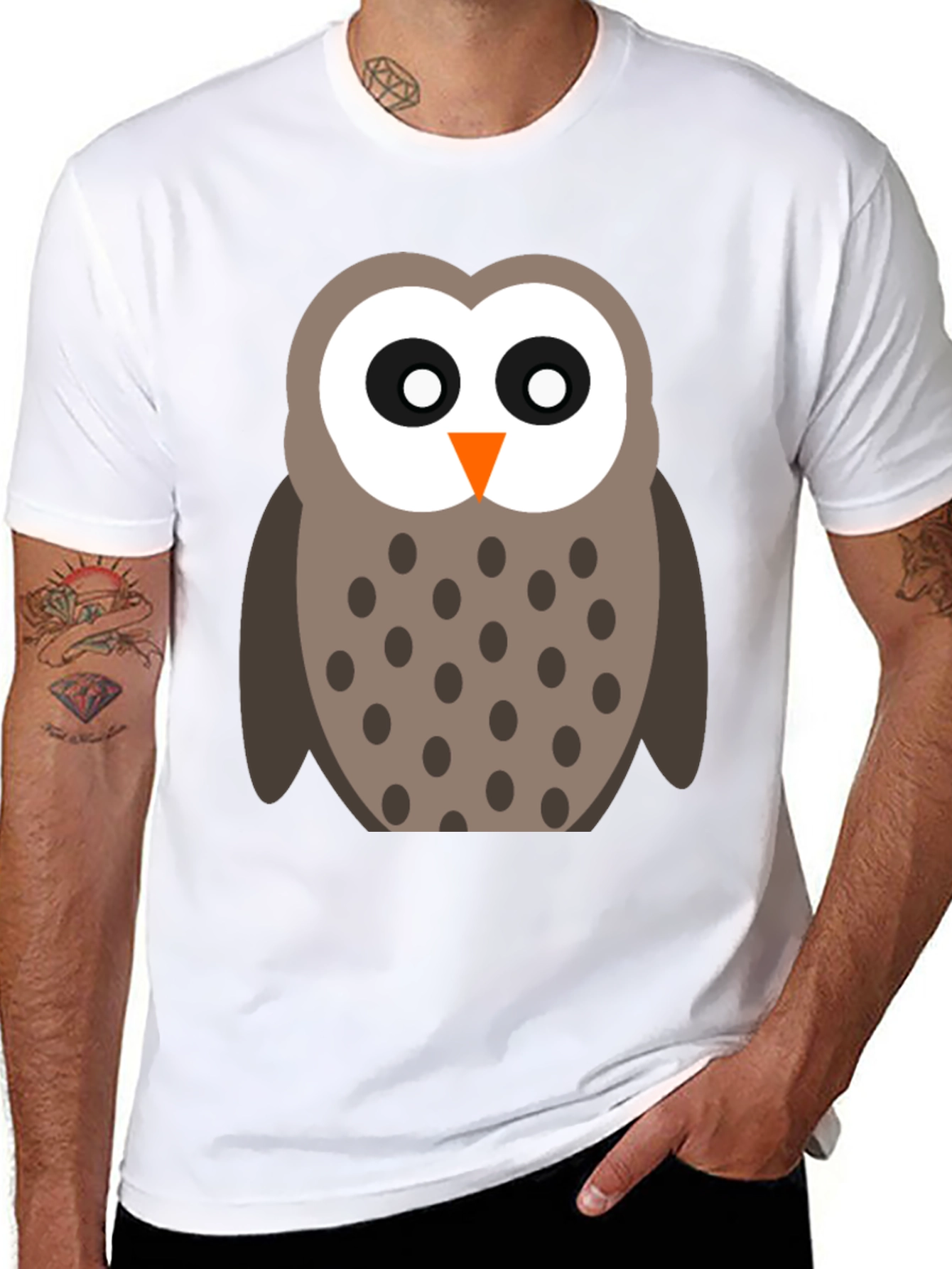 Cute Cartoon Owl Black T-Shirt
