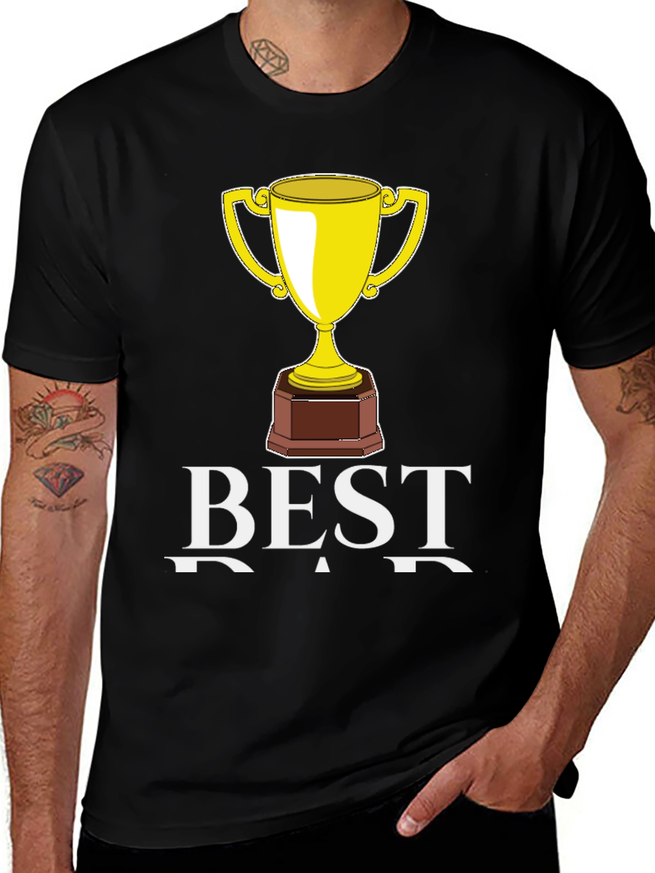 Best Dad Trophy Graphic Tee - Black Cotton T-Shirt
