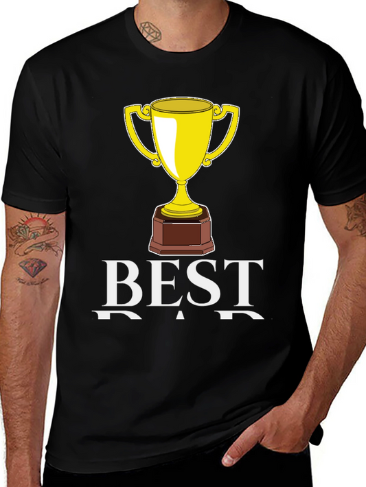 Best Dad Trophy Graphic Tee - Black Cotton T-Shirt