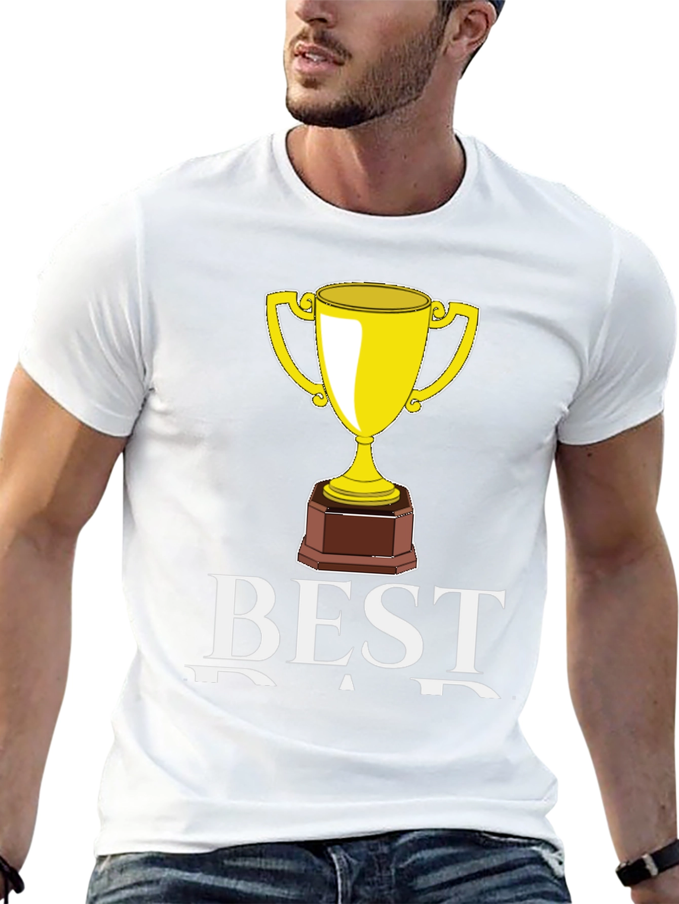 Best Dad Trophy Graphic Tee - Black Cotton T-Shirt