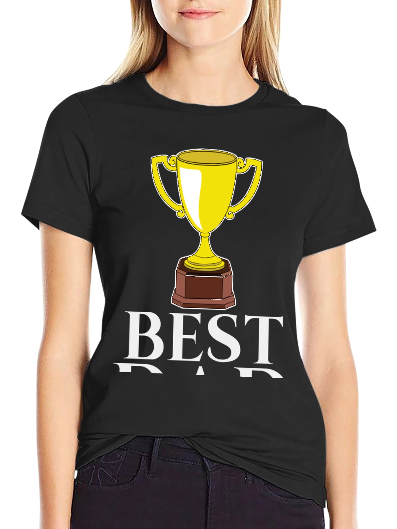 Best Dad Trophy Graphic Tee - Black Cotton T-Shirt