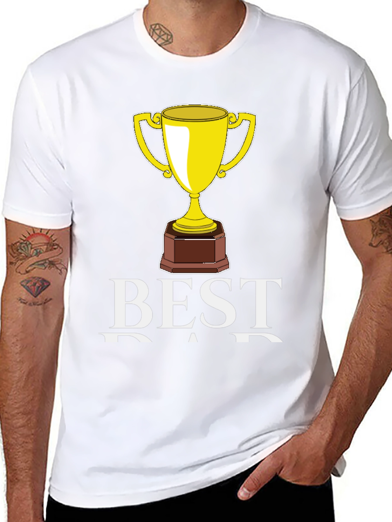 Best Dad Trophy Graphic Tee - Black Cotton T-Shirt