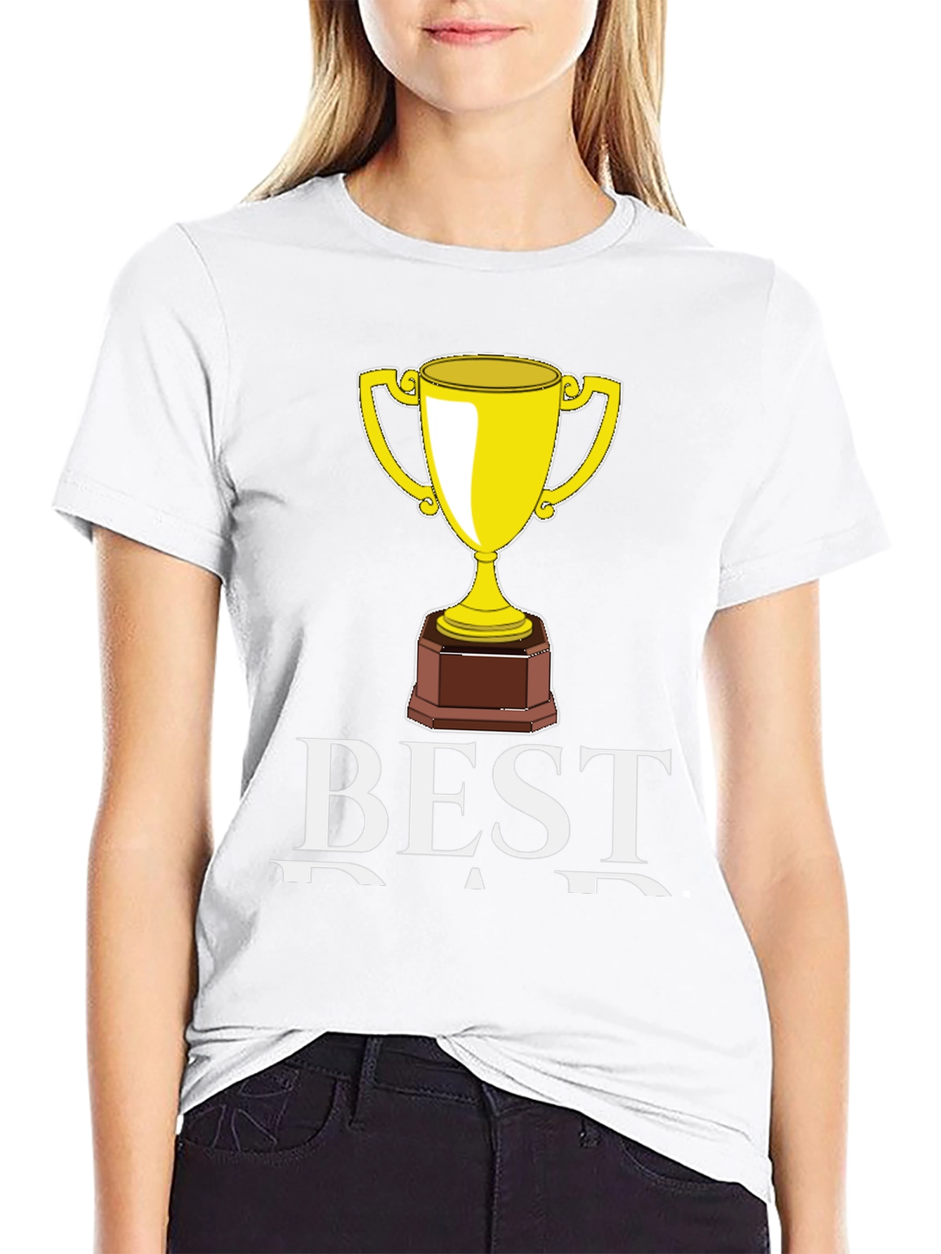 Best Dad Trophy Graphic Tee - Black Cotton T-Shirt
