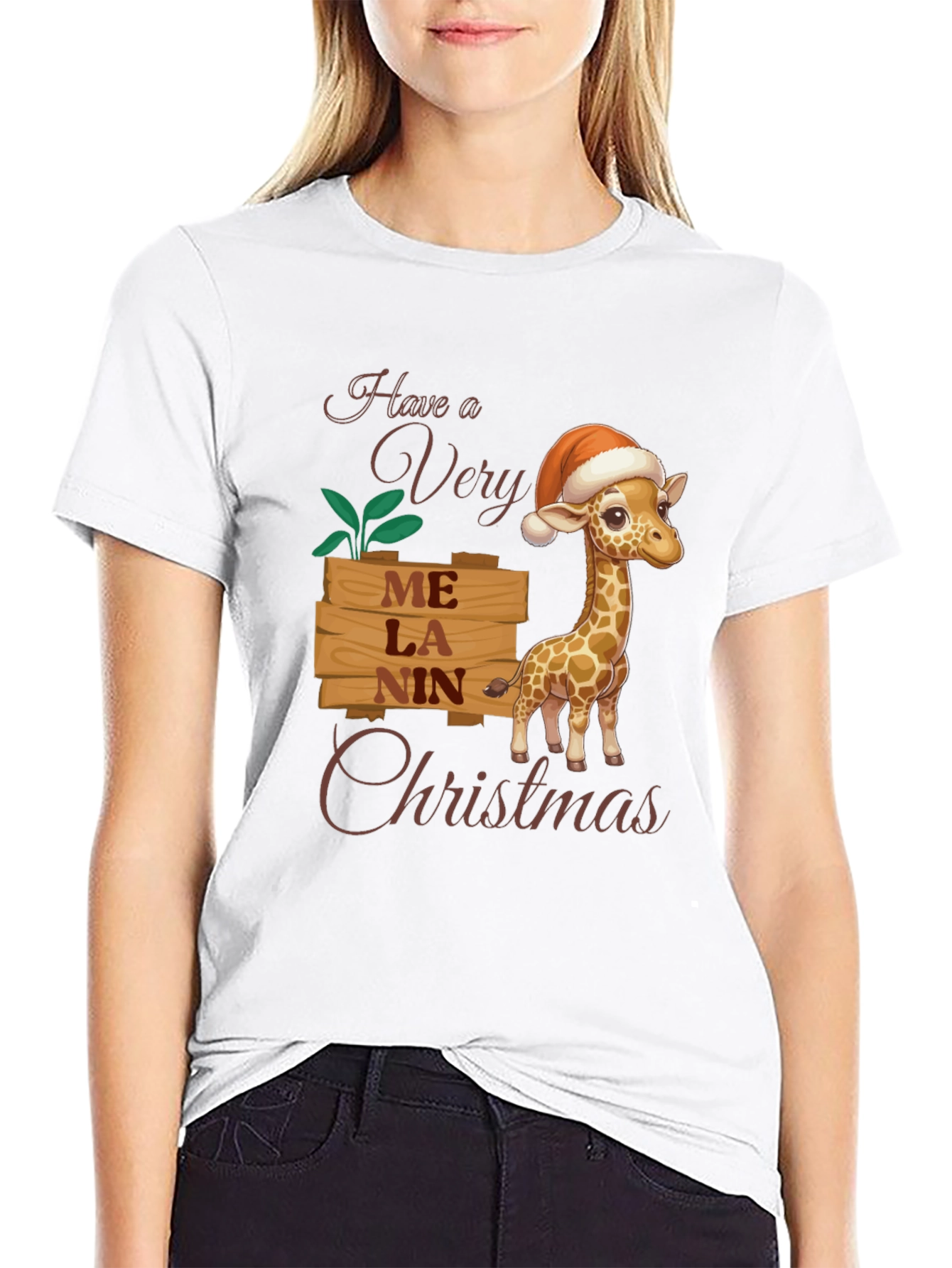 Melanin Giraffe Christmas T-Shirt