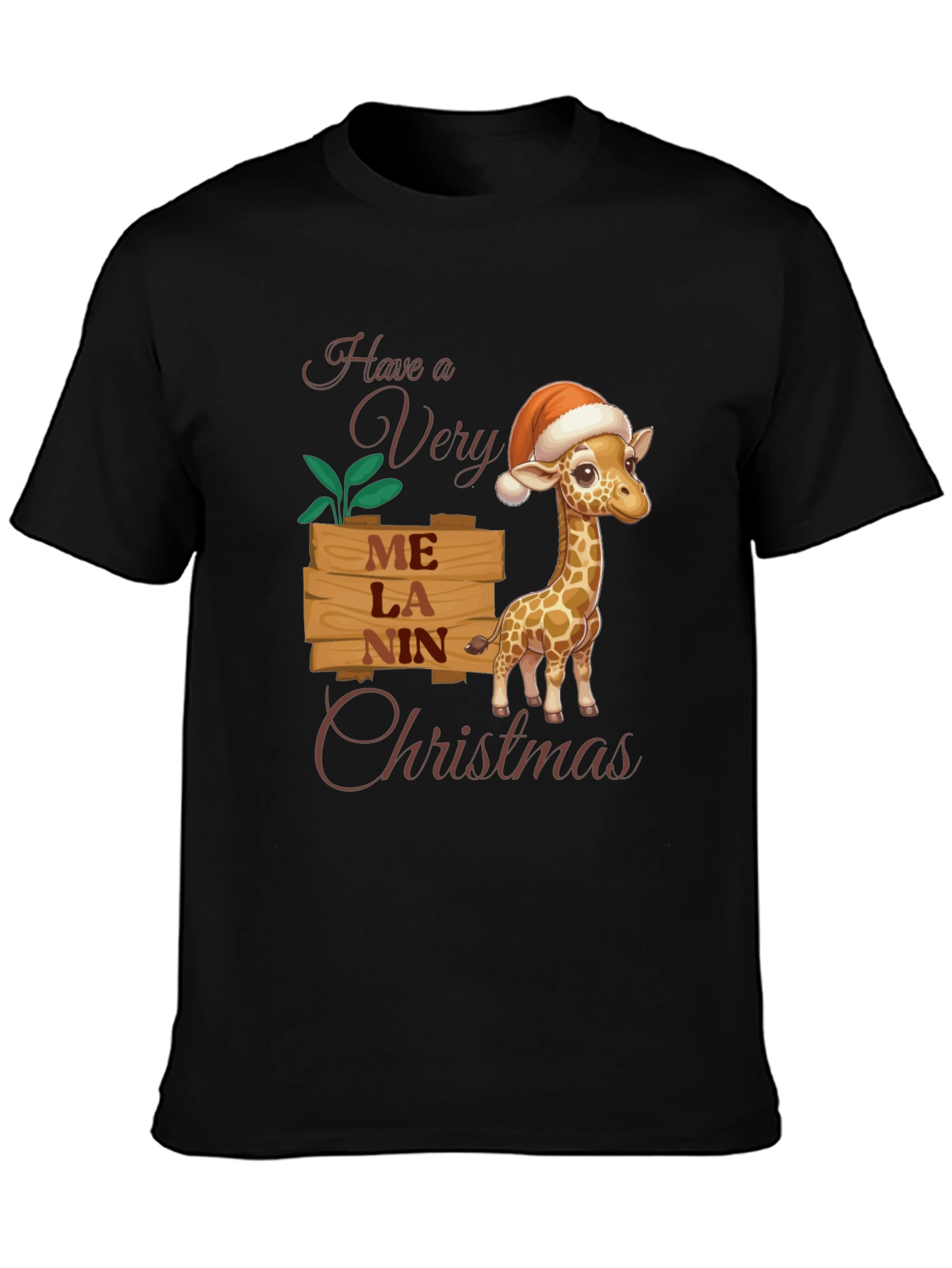 Melanin Giraffe Christmas T-Shirt