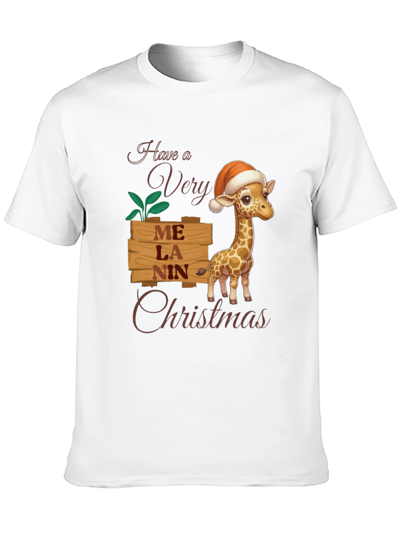 Melanin Giraffe Christmas T-Shirt