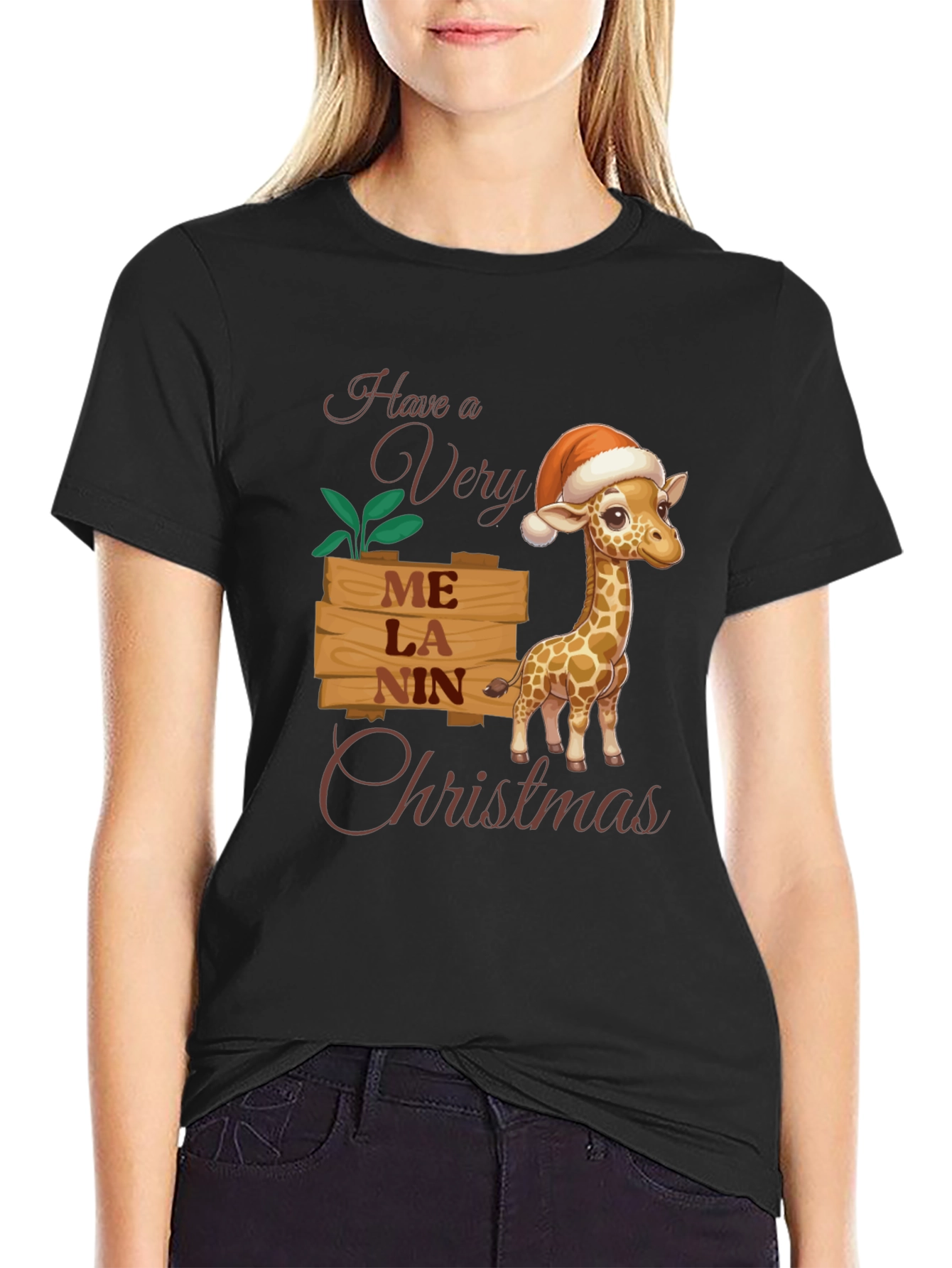 Melanin Giraffe Christmas T-Shirt