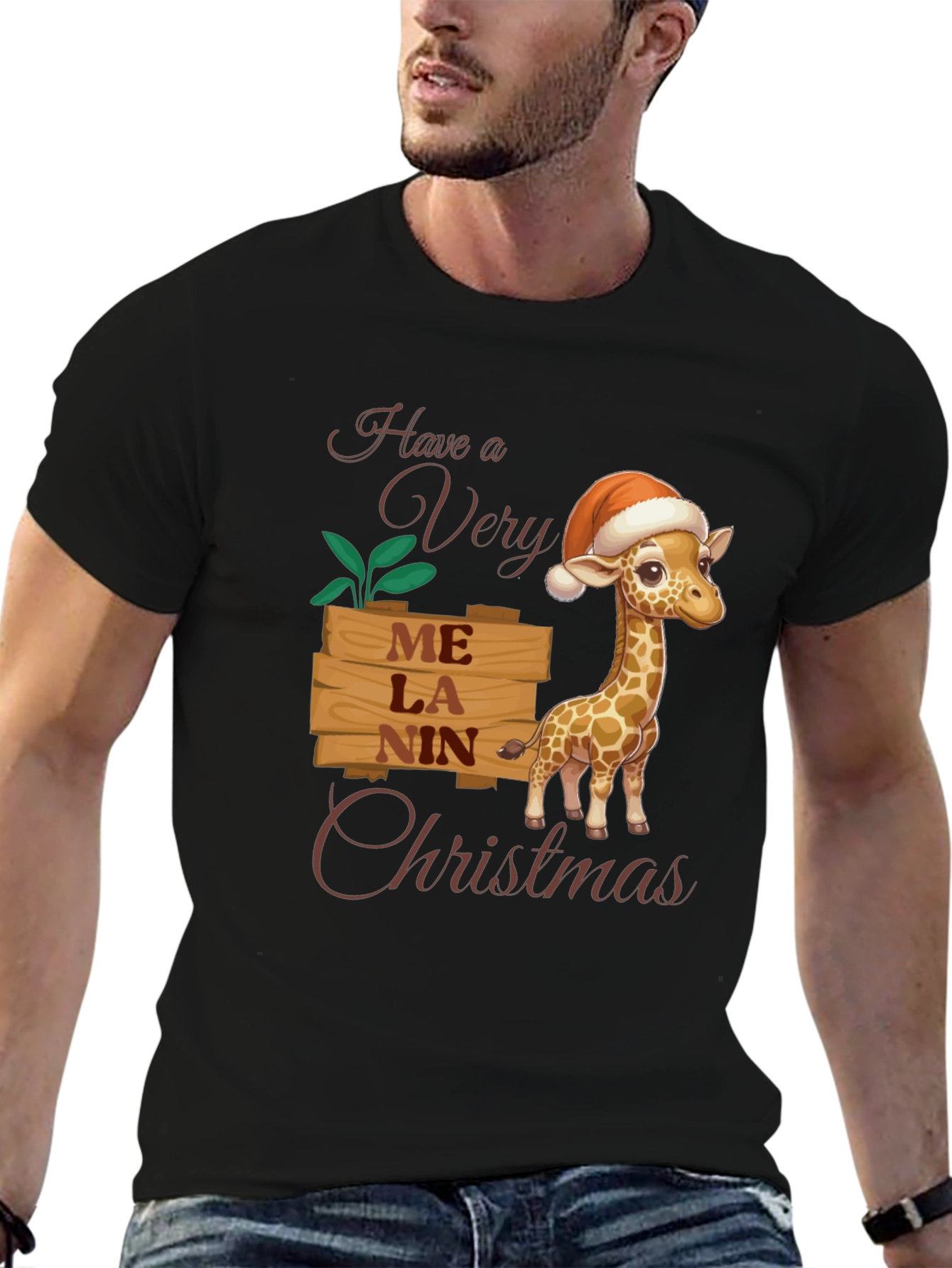 Melanin Giraffe Christmas T-Shirt