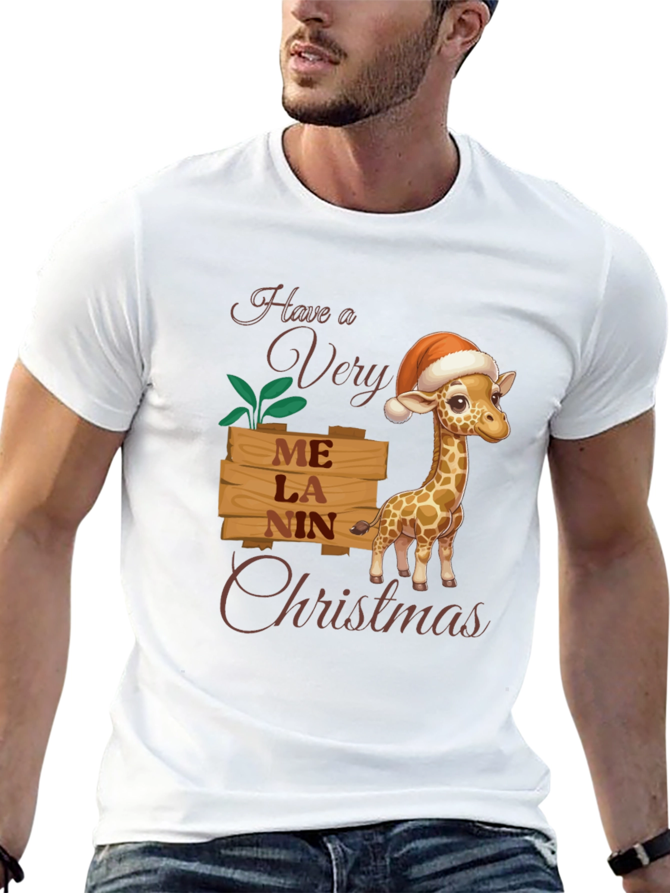 Melanin Giraffe Christmas T-Shirt