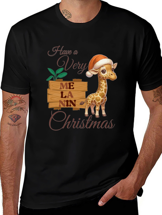 Melanin Giraffe Christmas T-Shirt
