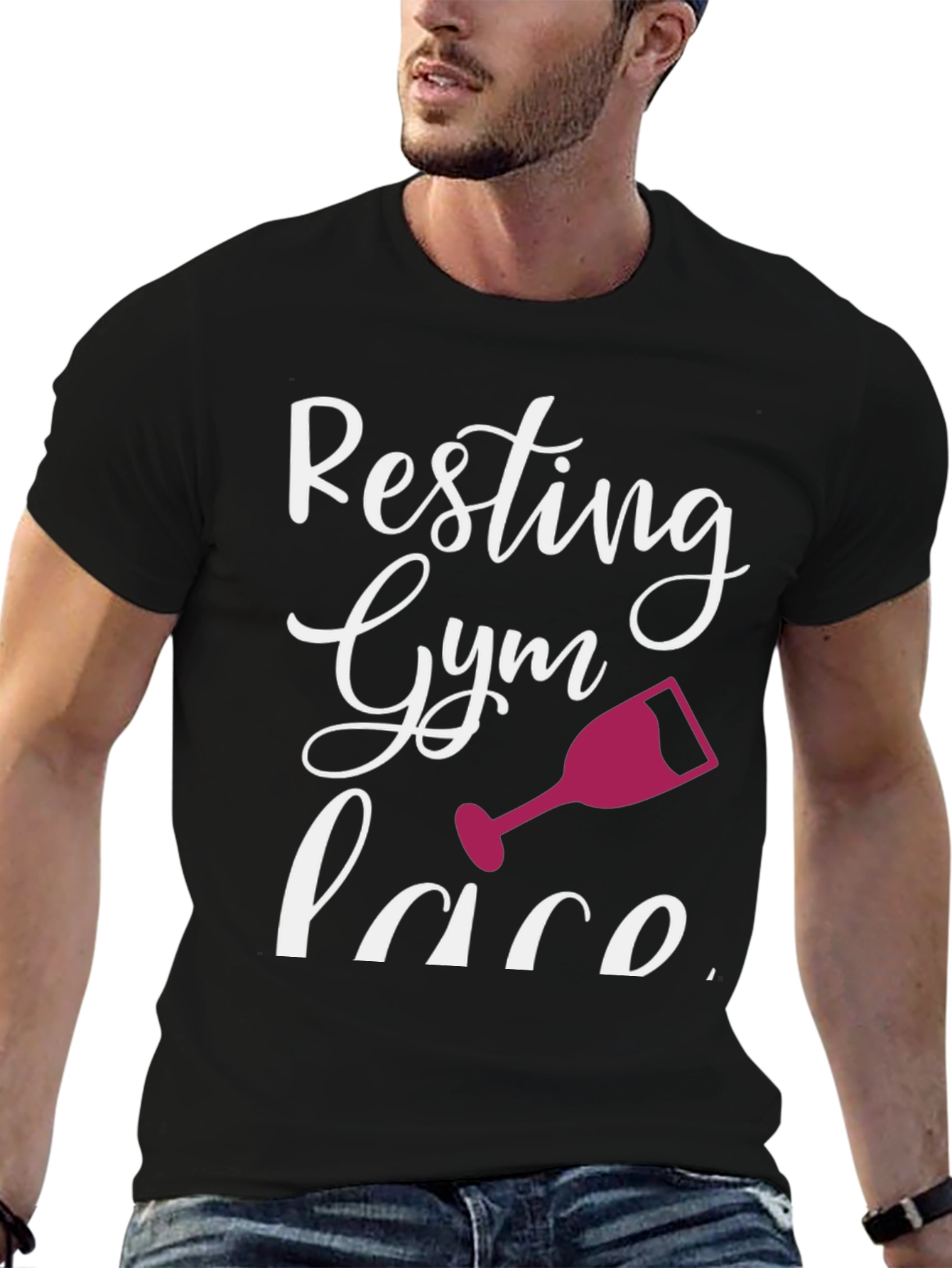 Resting Gym Face Wine Glass Graphic T-Shirt
