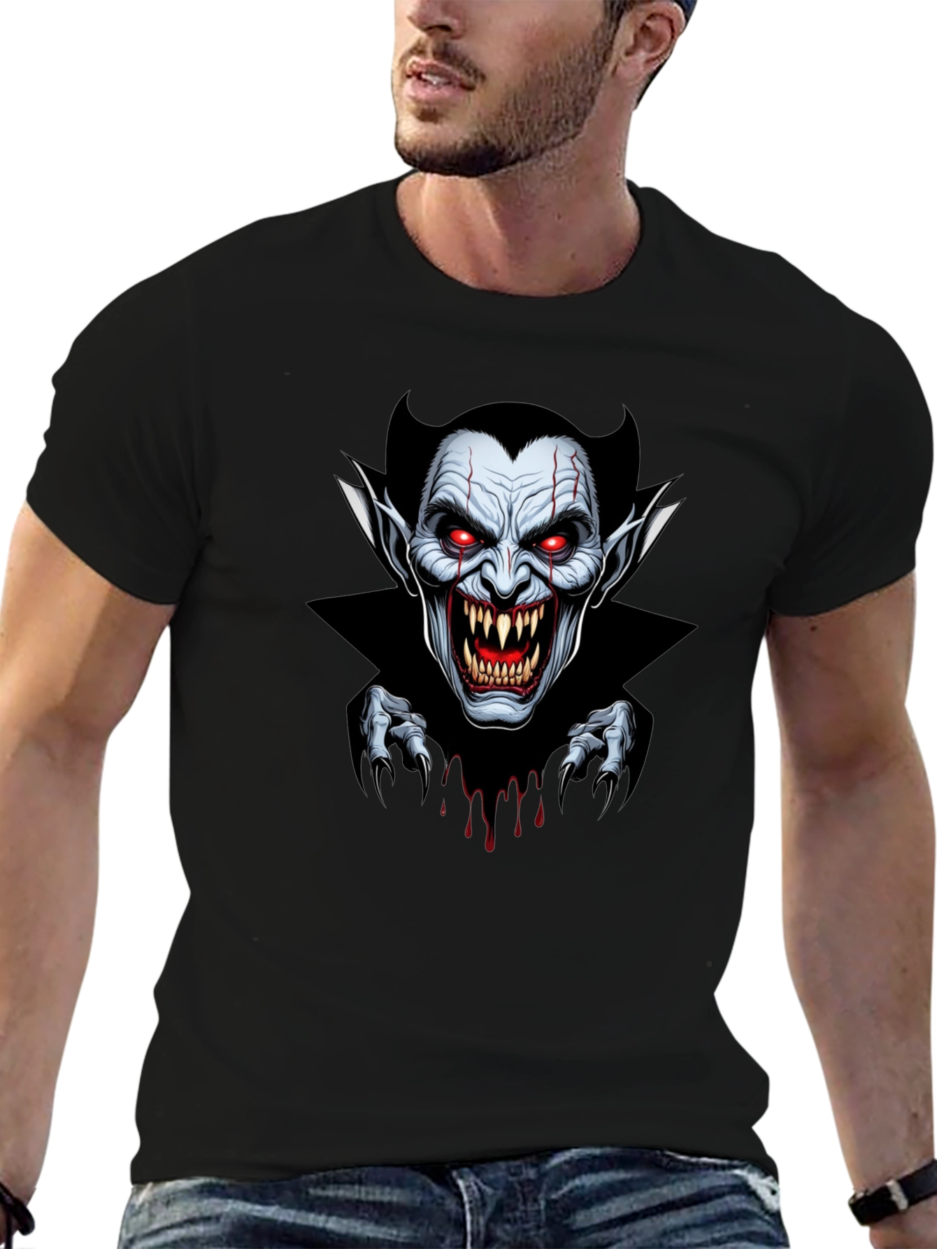 Vampire Graphic Tee - Halloween Mens Black T-Shirt
