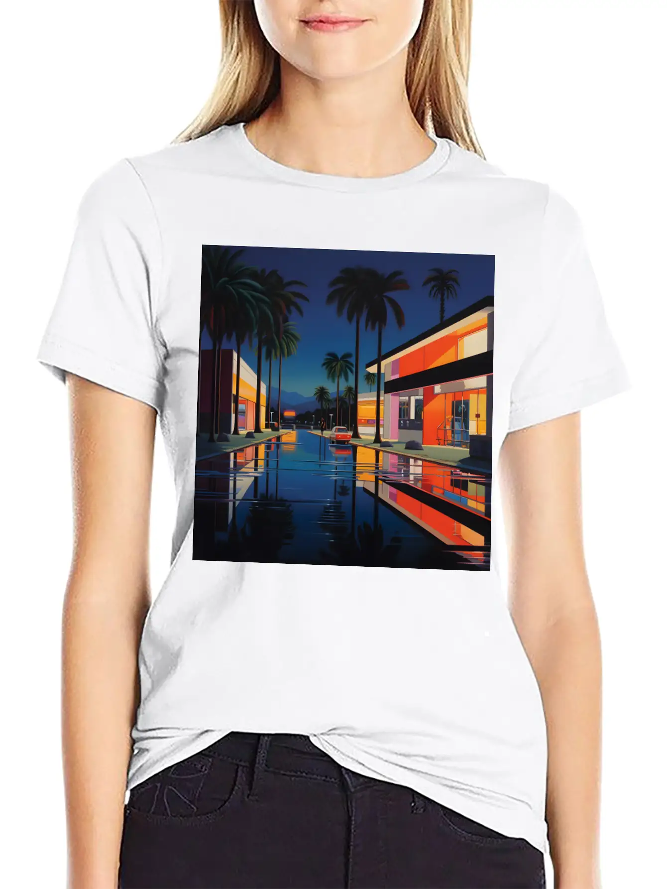 Nightscape Urban Hiroshi Nagai Abstract Unisex Casual T-Shirt – Clean Design For Daily Comfort