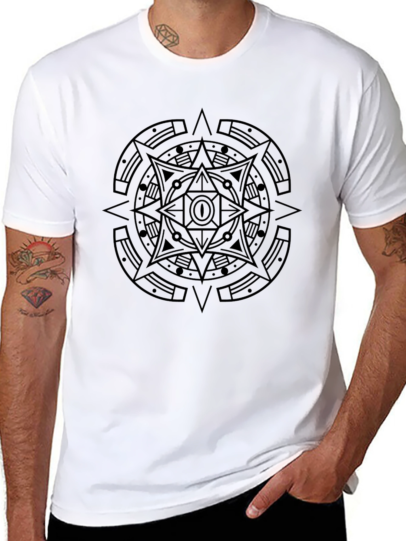 Aztec Sun Stone Graphic Tee - Black Cotton Blend