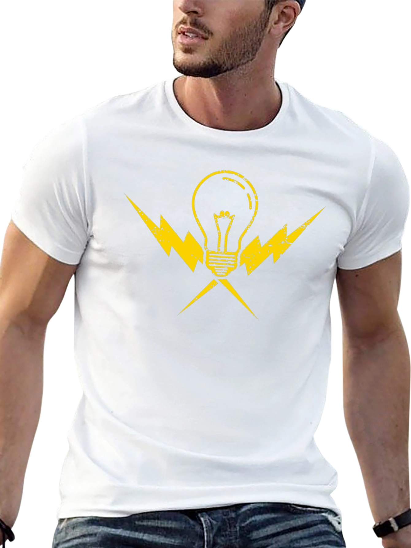 Electrician Light Bulb Bolt Tee - Black Cotton