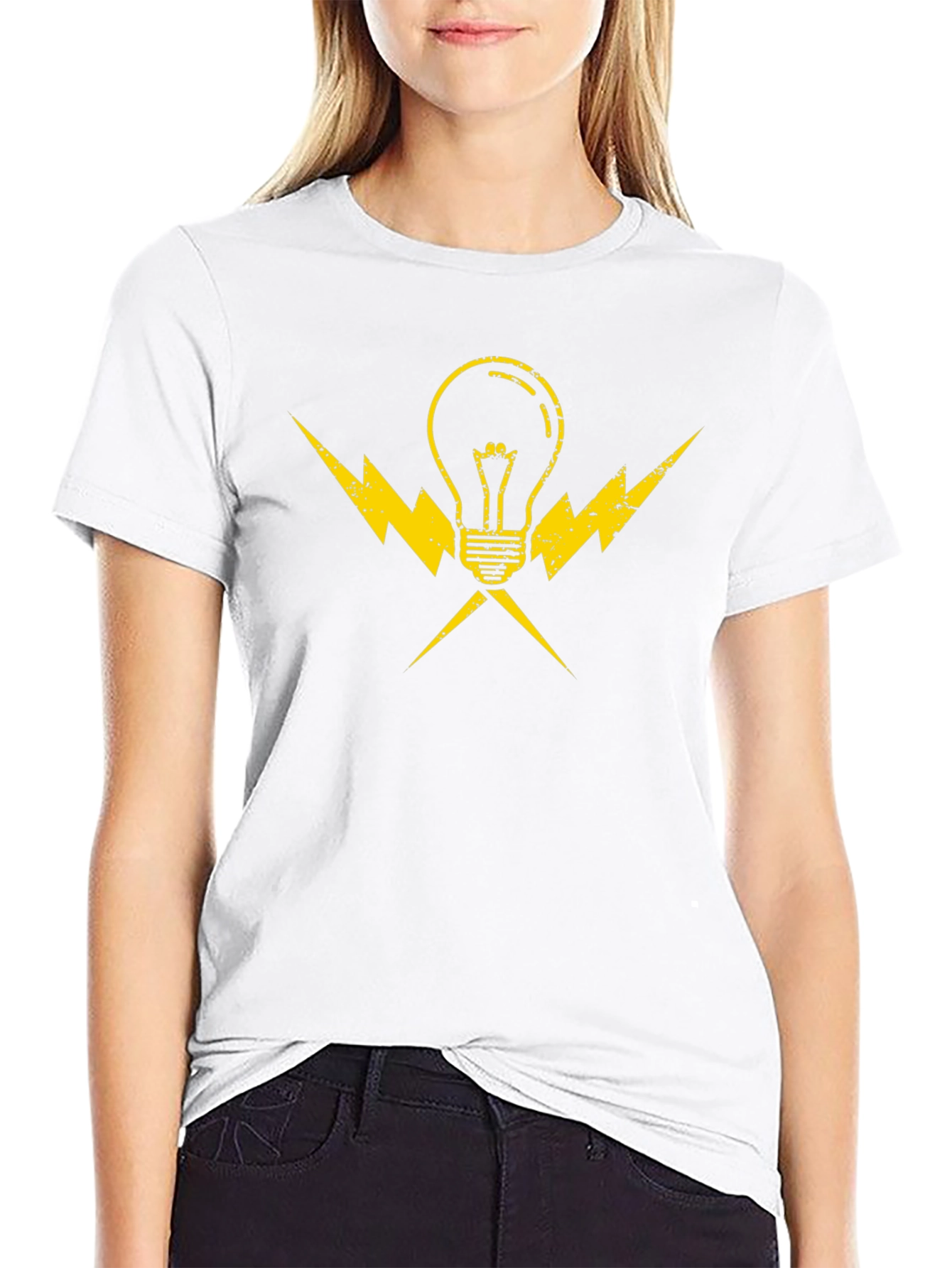Electrician Light Bulb Bolt Tee - Black Cotton