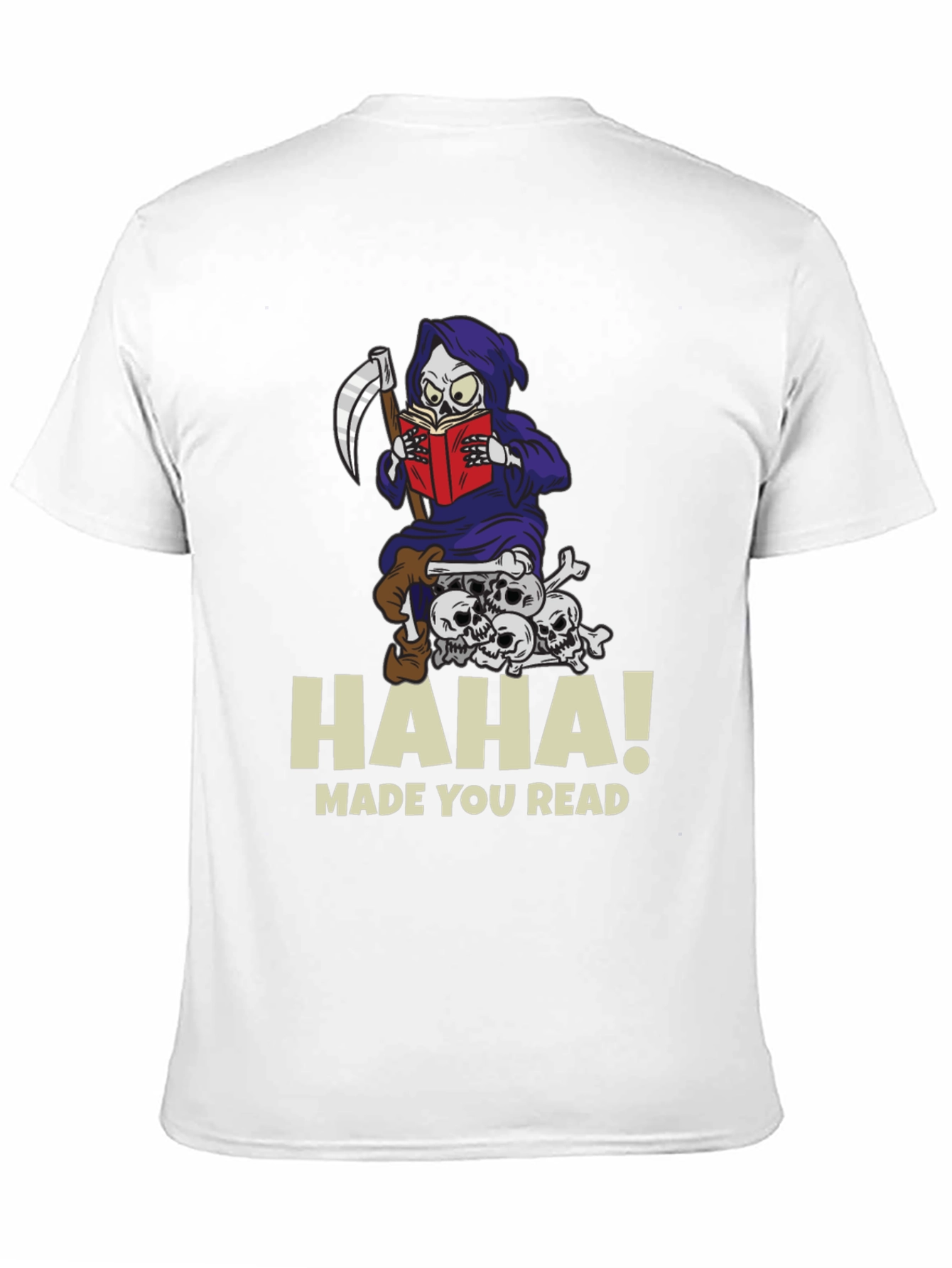 Humorous Grim Reaper Reading Graphic T-Shirt