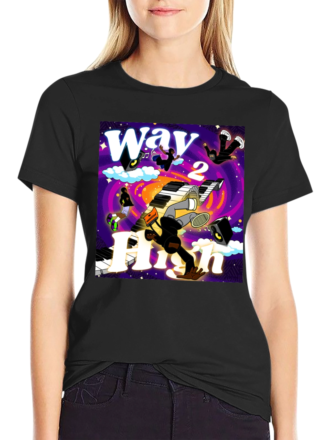 Way 2 High Graphic Print Black Tee