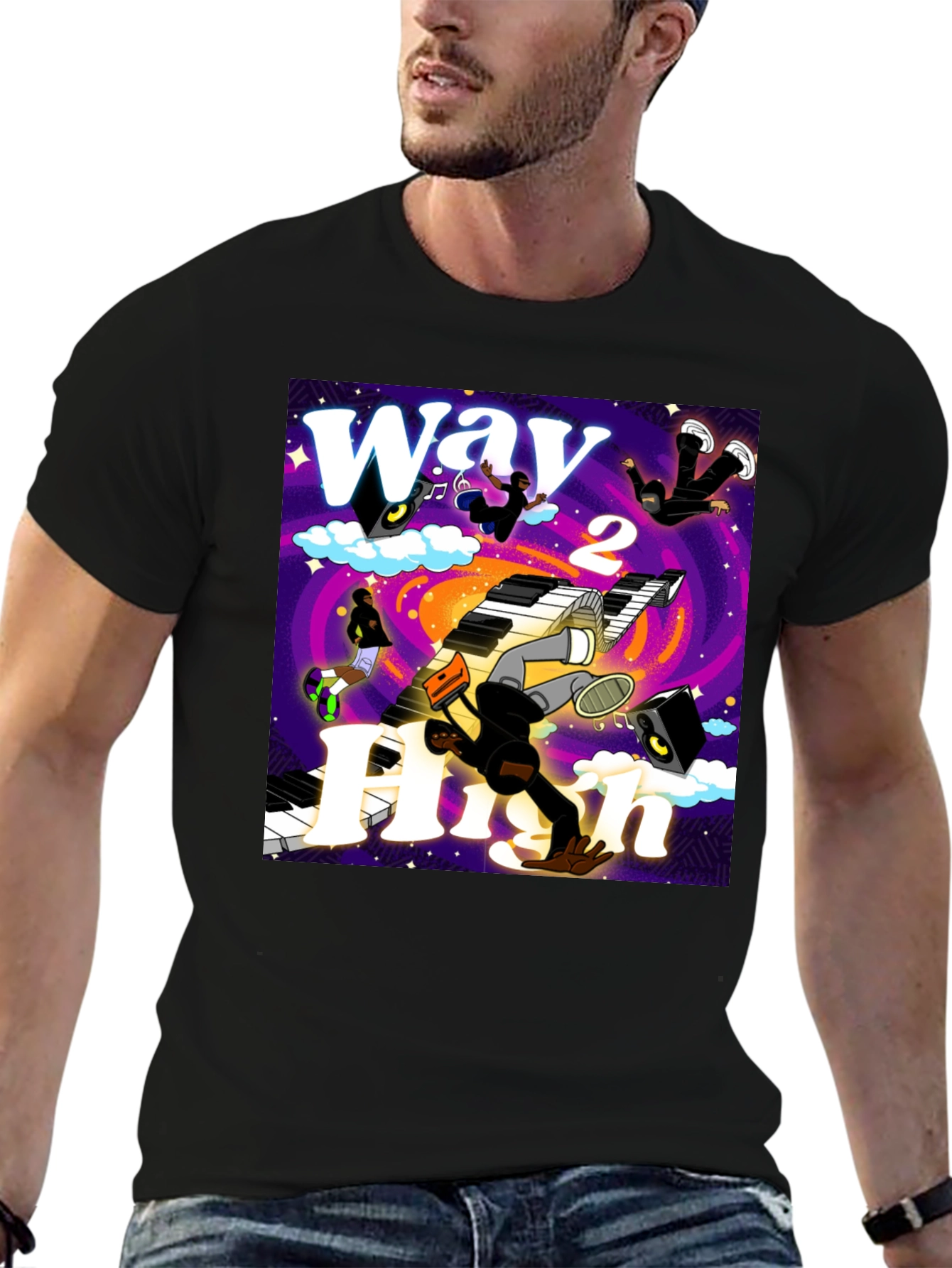 Way 2 High Graphic Print Black Tee