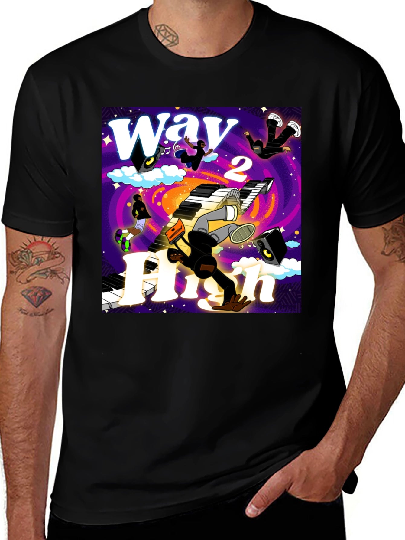 Way 2 High Graphic Print Black Tee