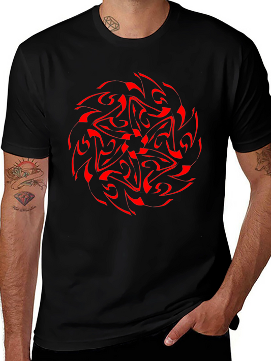 Red Mandala Graphic Black T-Shirt - Stylish Design