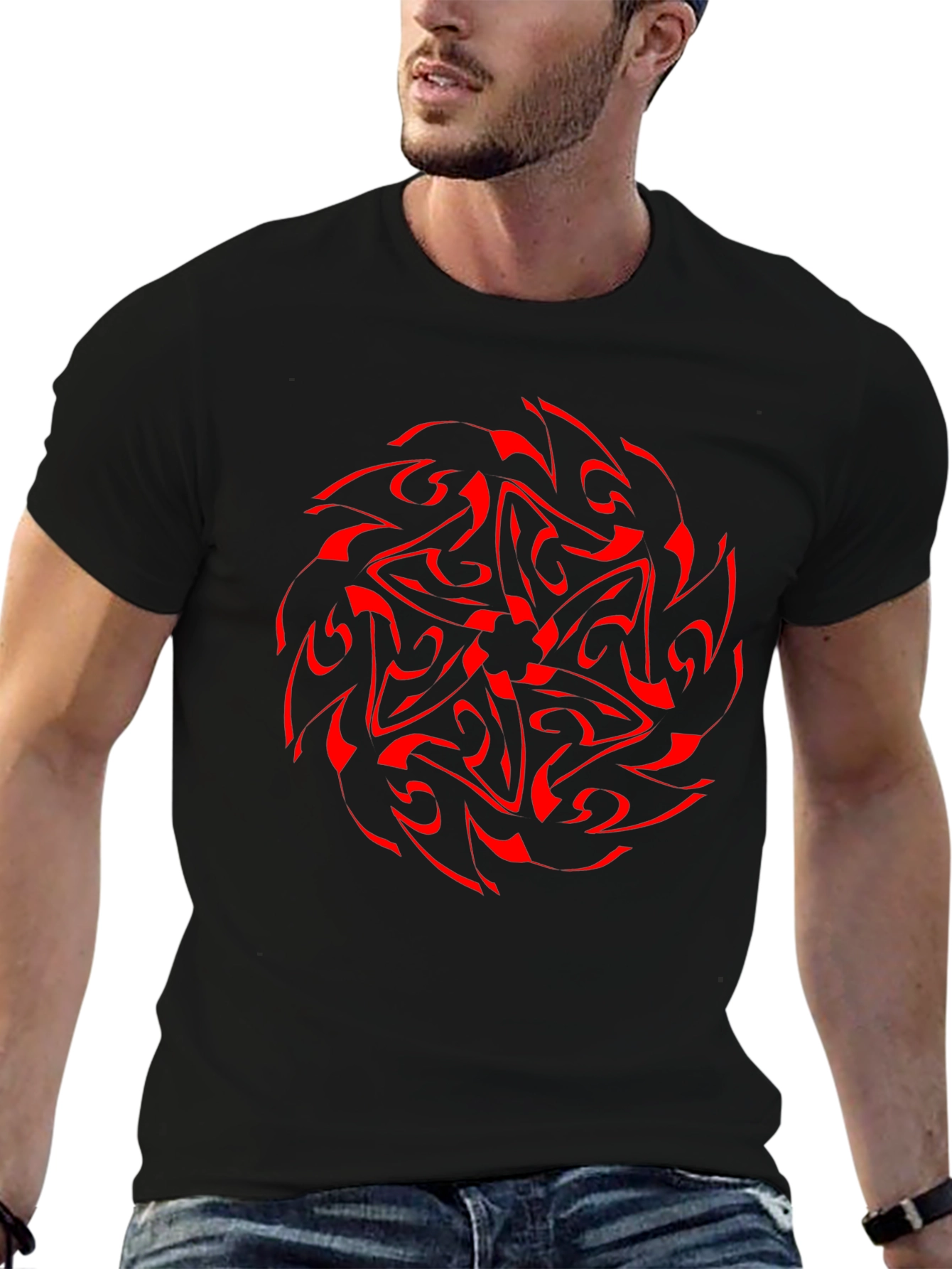 Red Mandala Graphic Black T-Shirt - Stylish Design