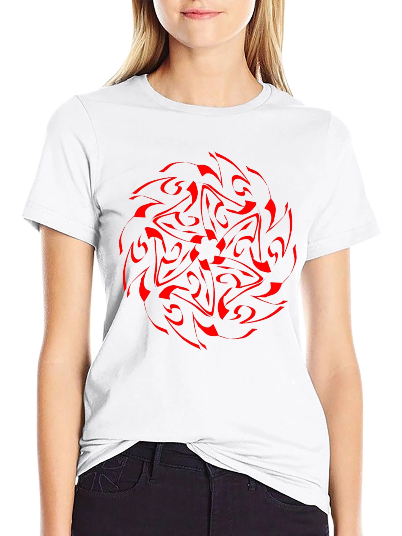 Red Mandala Graphic Black T-Shirt - Stylish Design