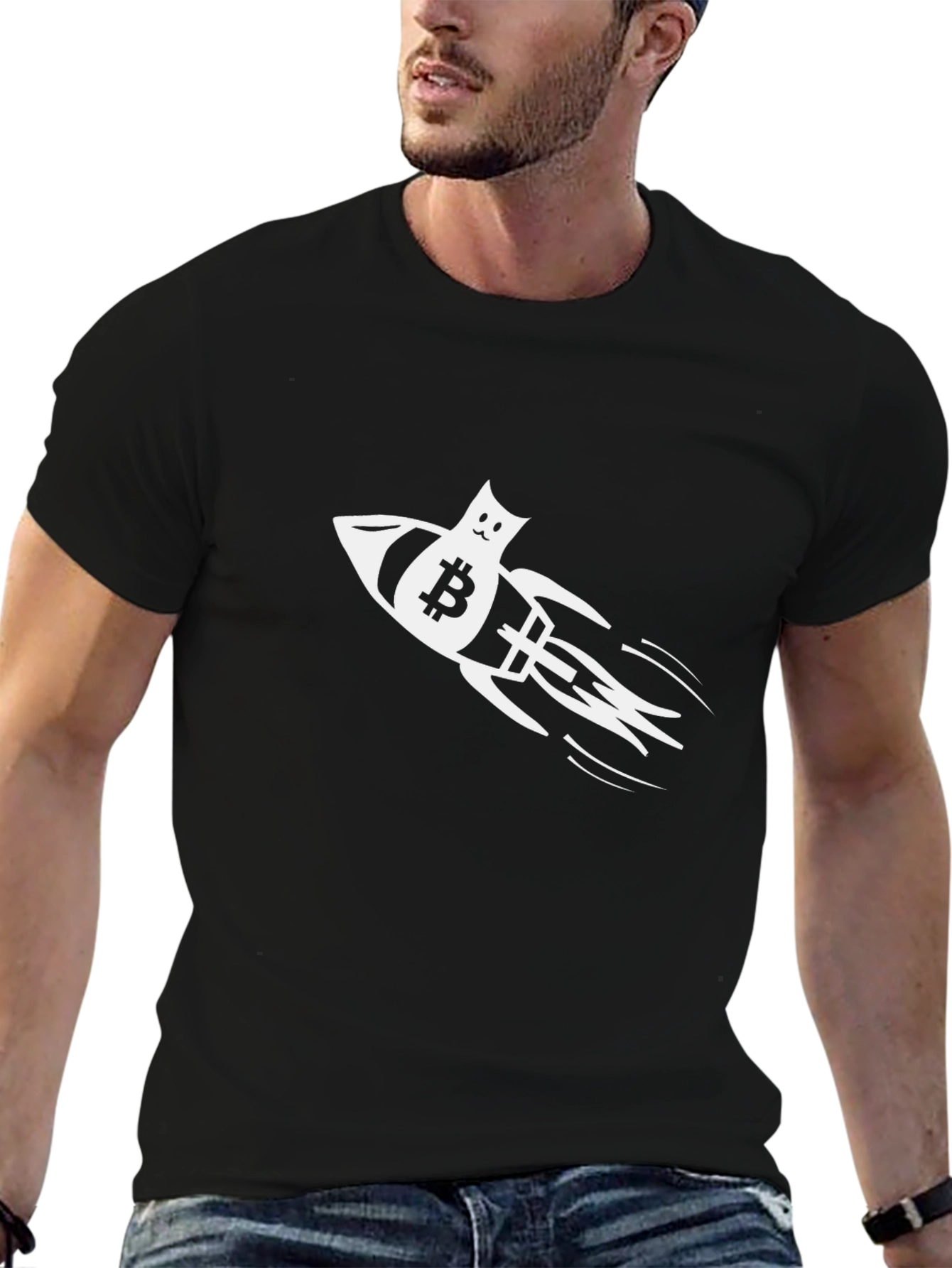 Bitcoin Rocket Cat T-Shirt - Crypto to the Moon!