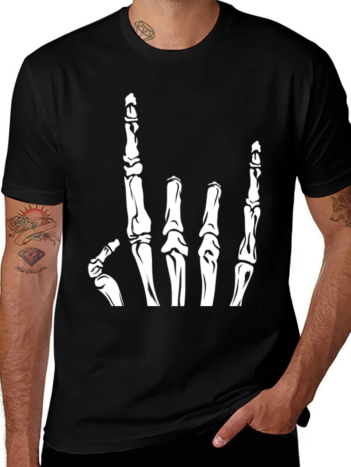 Rock On Skeleton Hand T-Shirt - Black