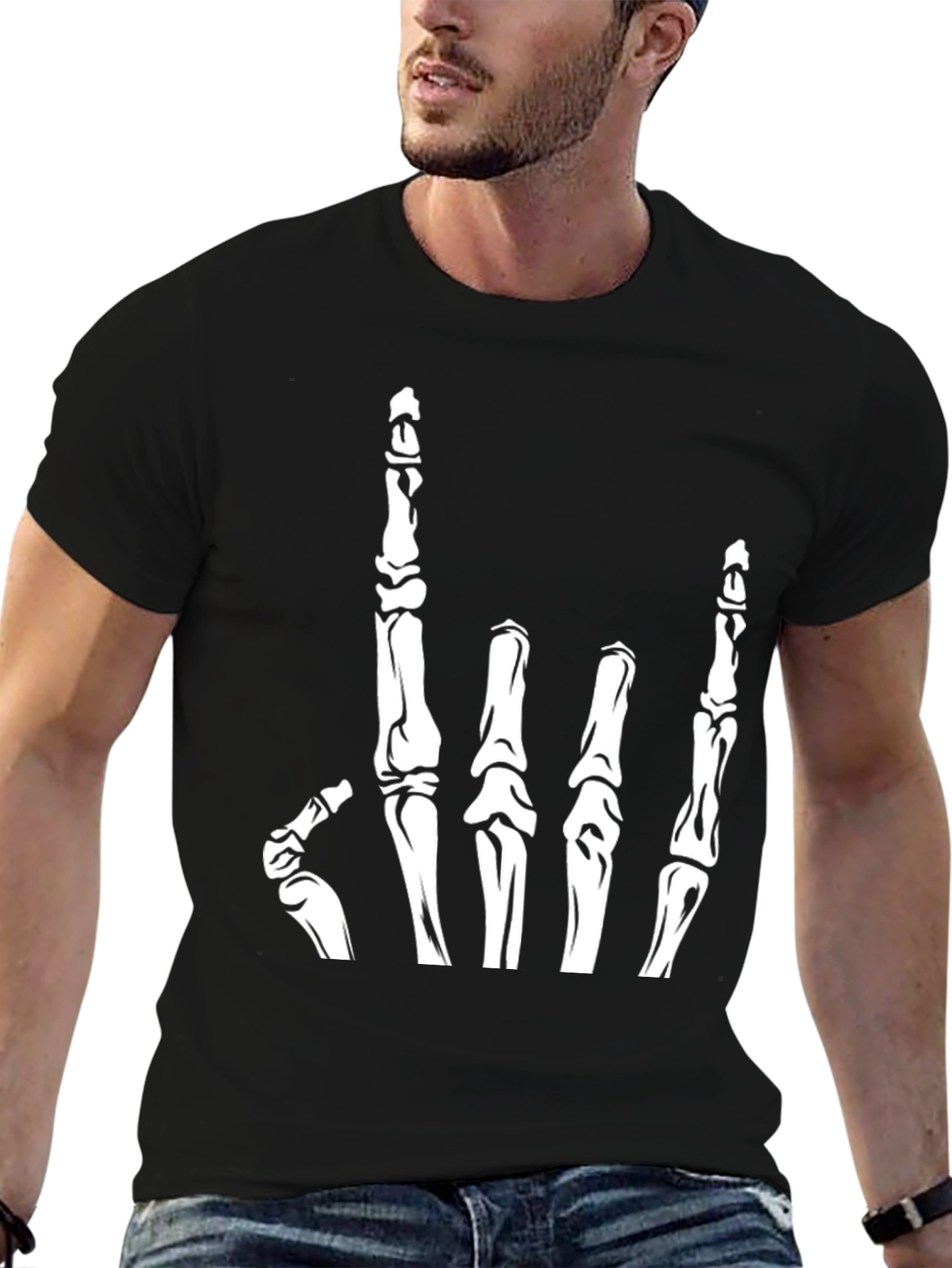 Rock On Skeleton Hand T-Shirt - Black