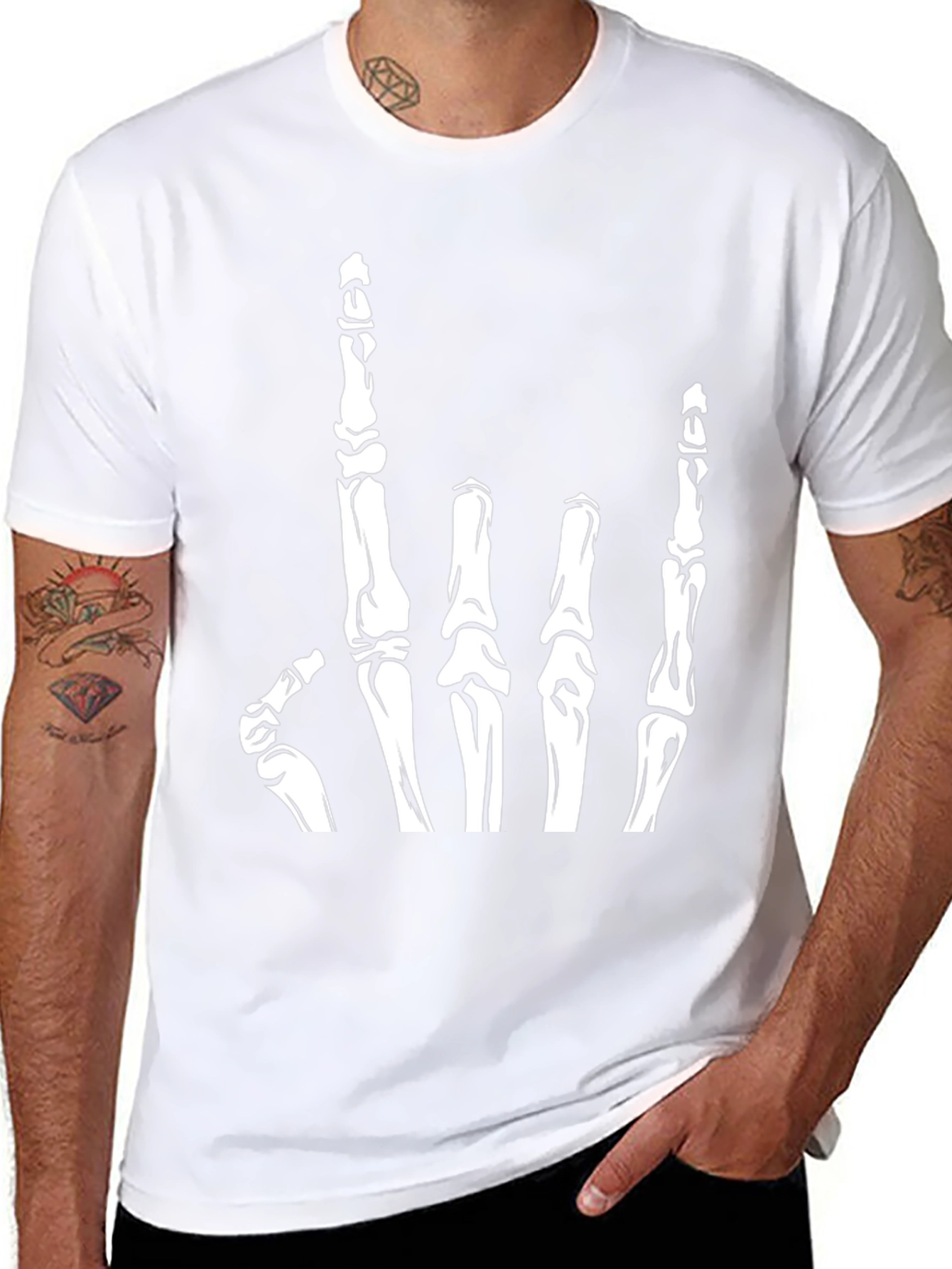 Rock On Skeleton Hand T-Shirt - Black