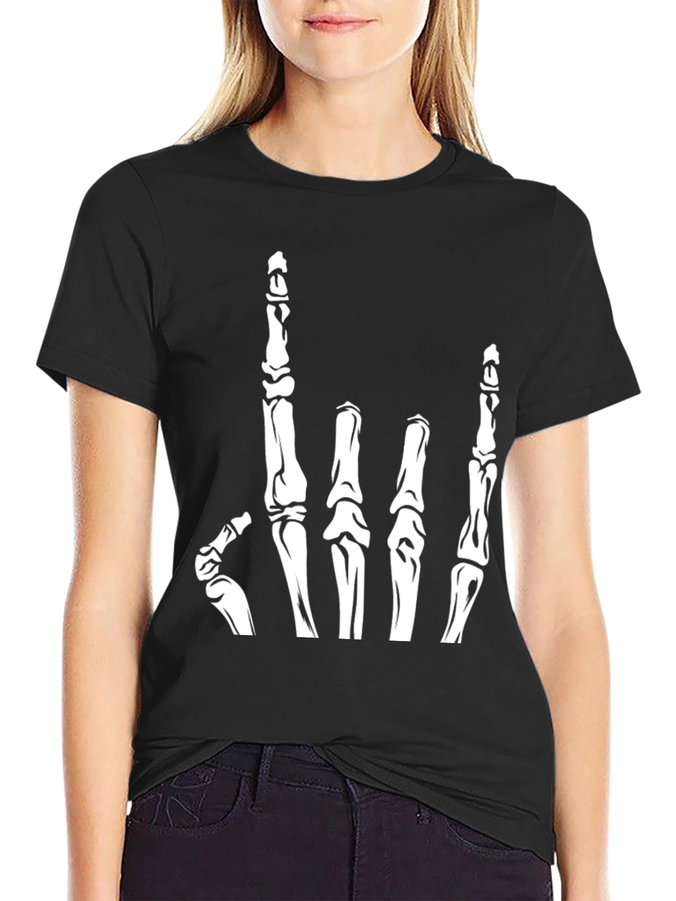 Rock On Skeleton Hand T-Shirt - Black