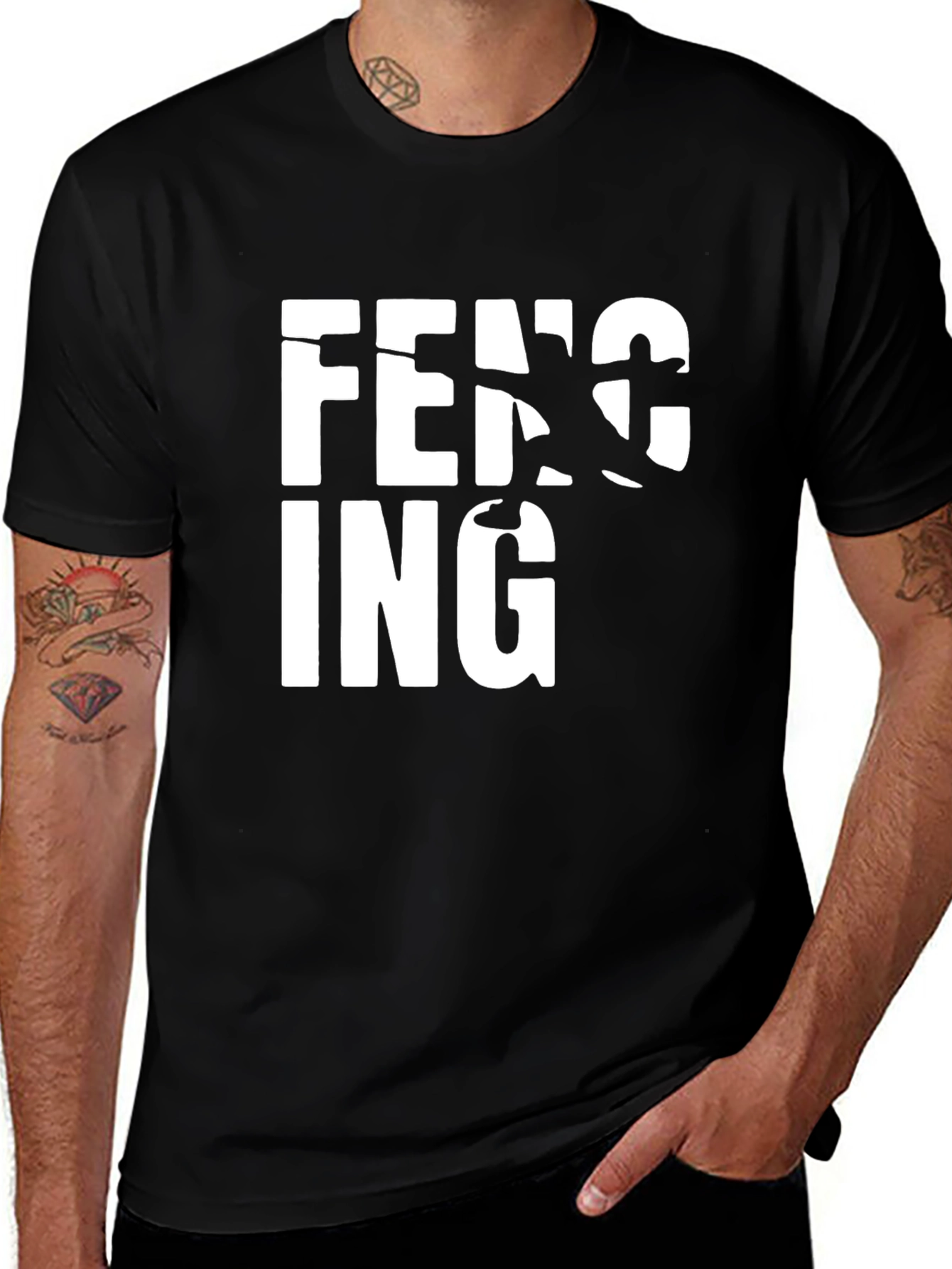 Fencing Graphic Print Black T-Shirt