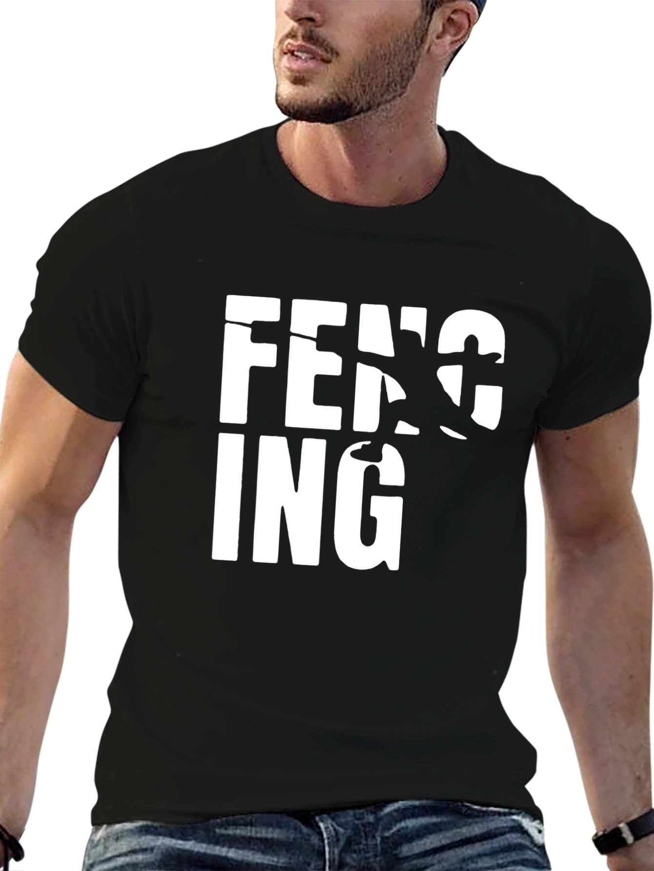 Fencing Graphic Print Black T-Shirt