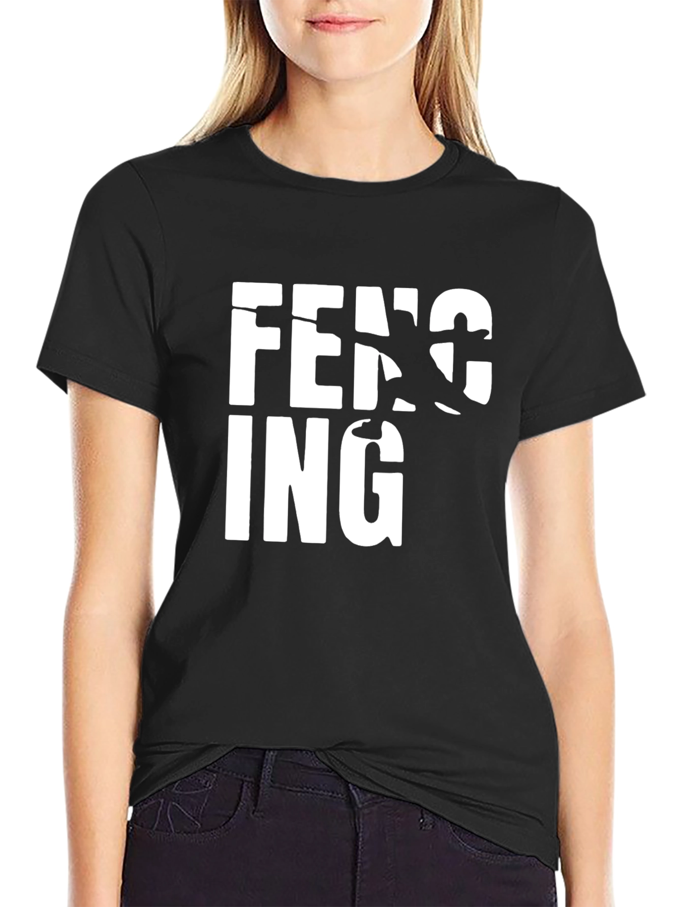 Fencing Graphic Print Black T-Shirt