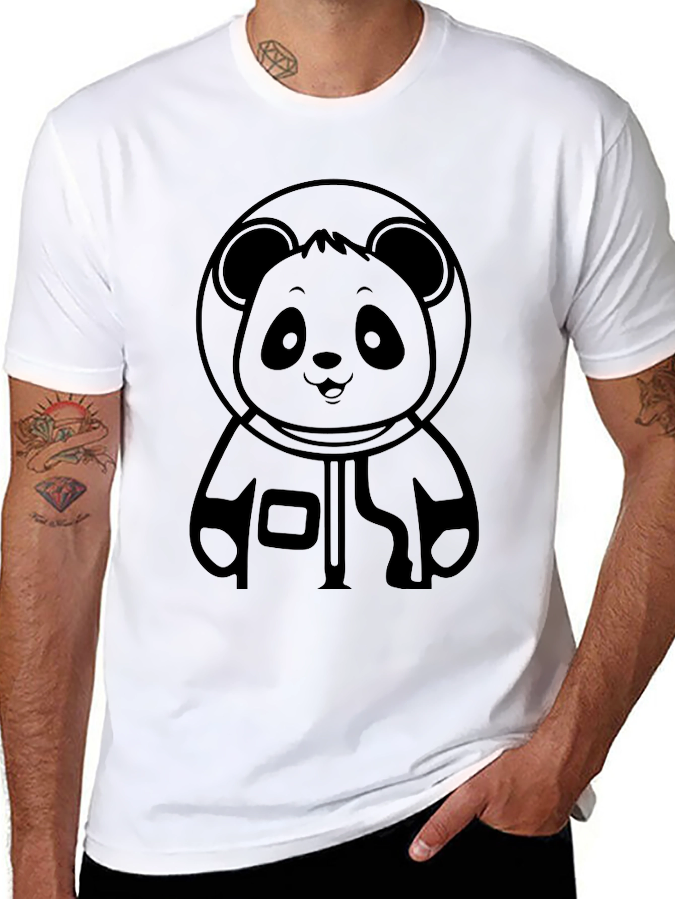 Panda Astronaut Black Graphic Tee