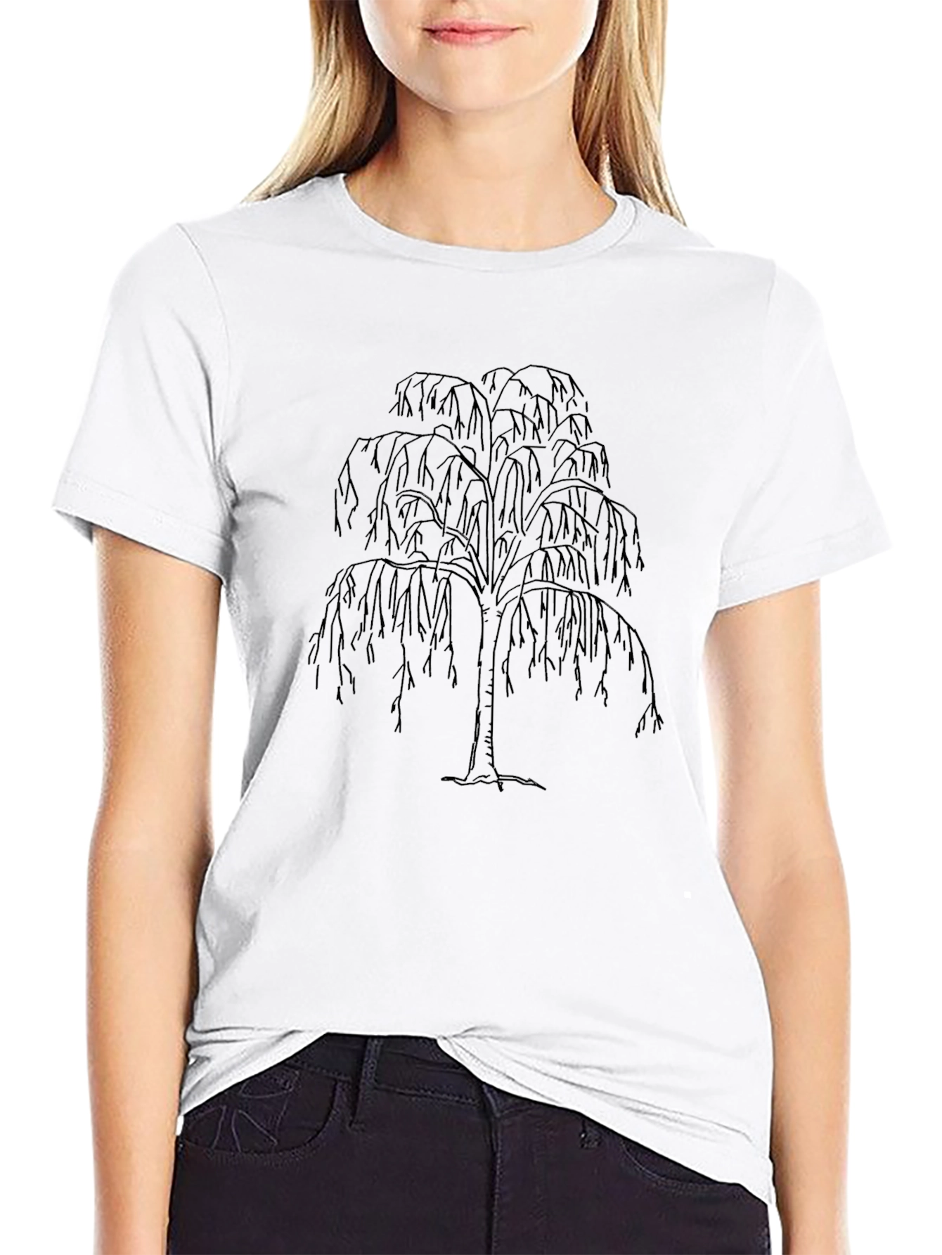 Weeping Willow Tree Graphic Tee - Black Cotton Blend