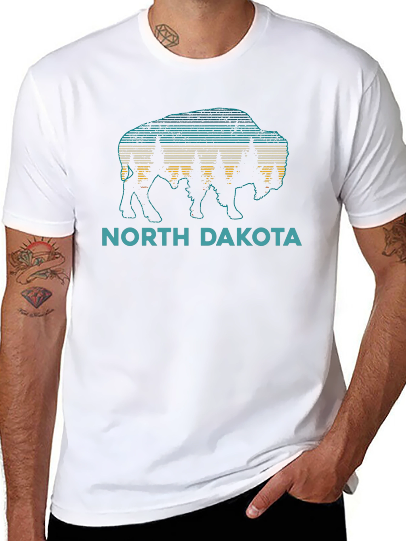 North Dakota Buffalo Retro Graphic T-Shirt