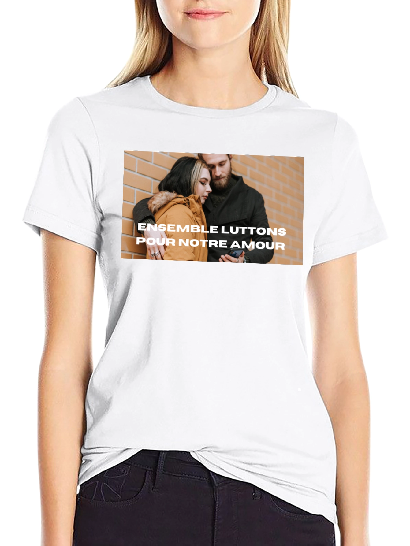 Trendy Black Tee with Love Graphic