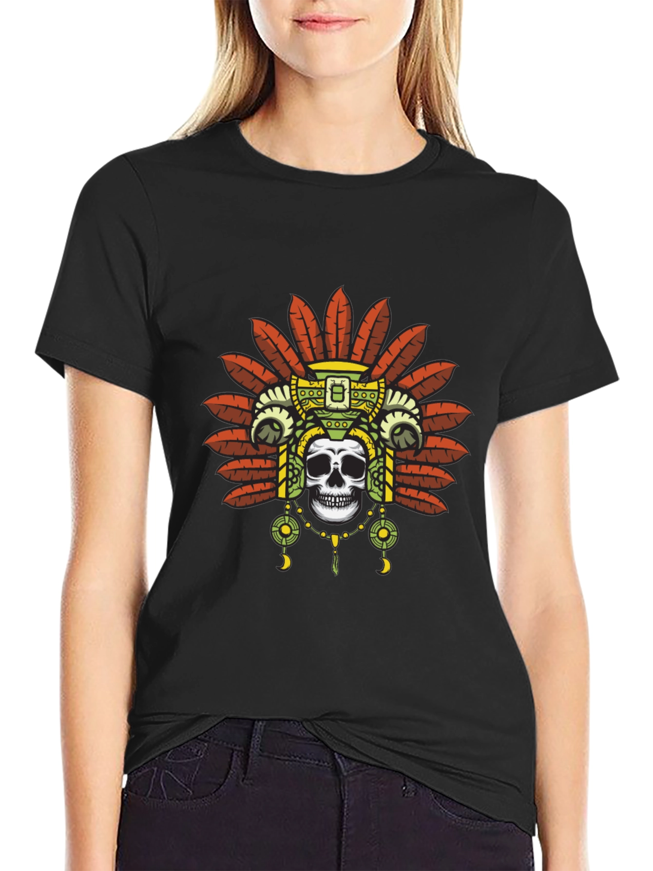 Skull Headdress Graphic Tee - Black T-Shirt