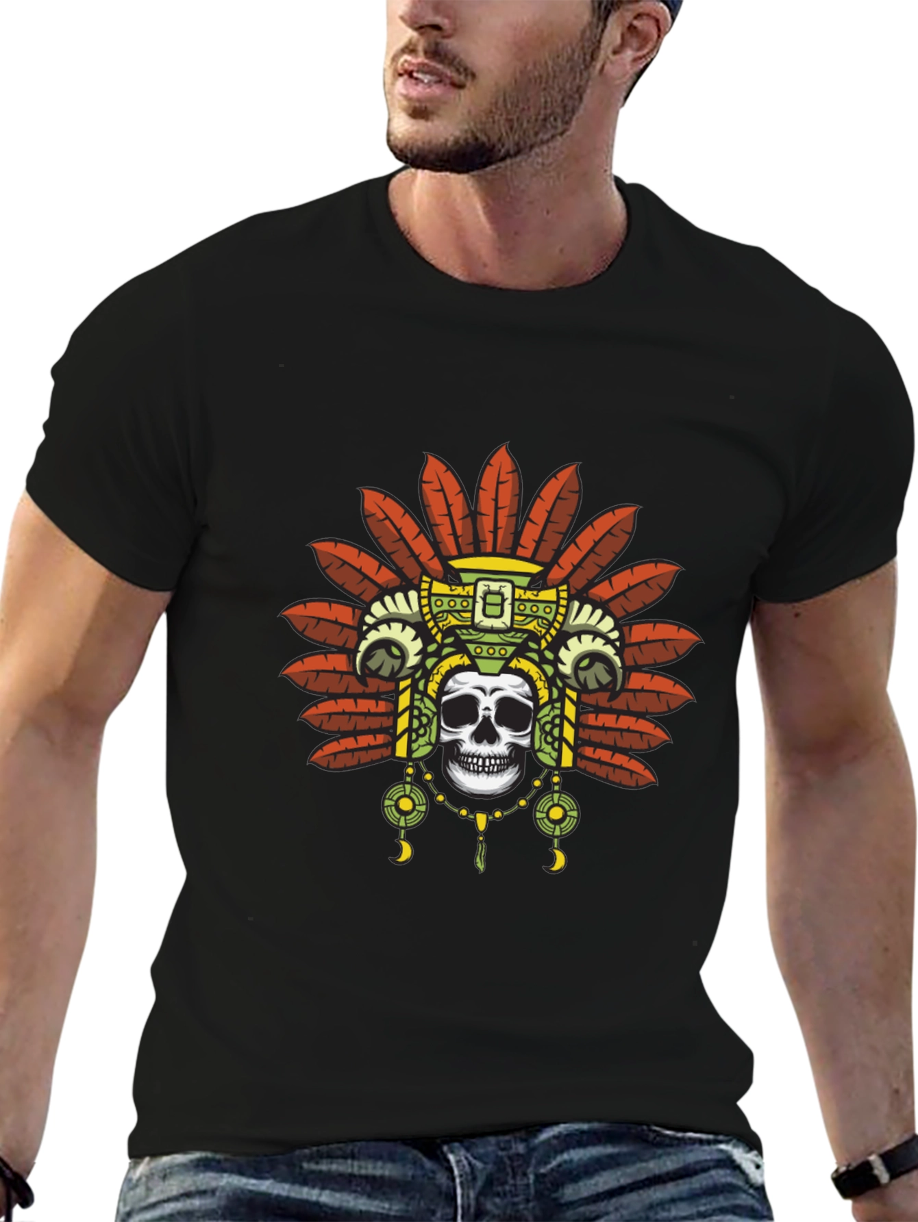Skull Headdress Graphic Tee - Black T-Shirt
