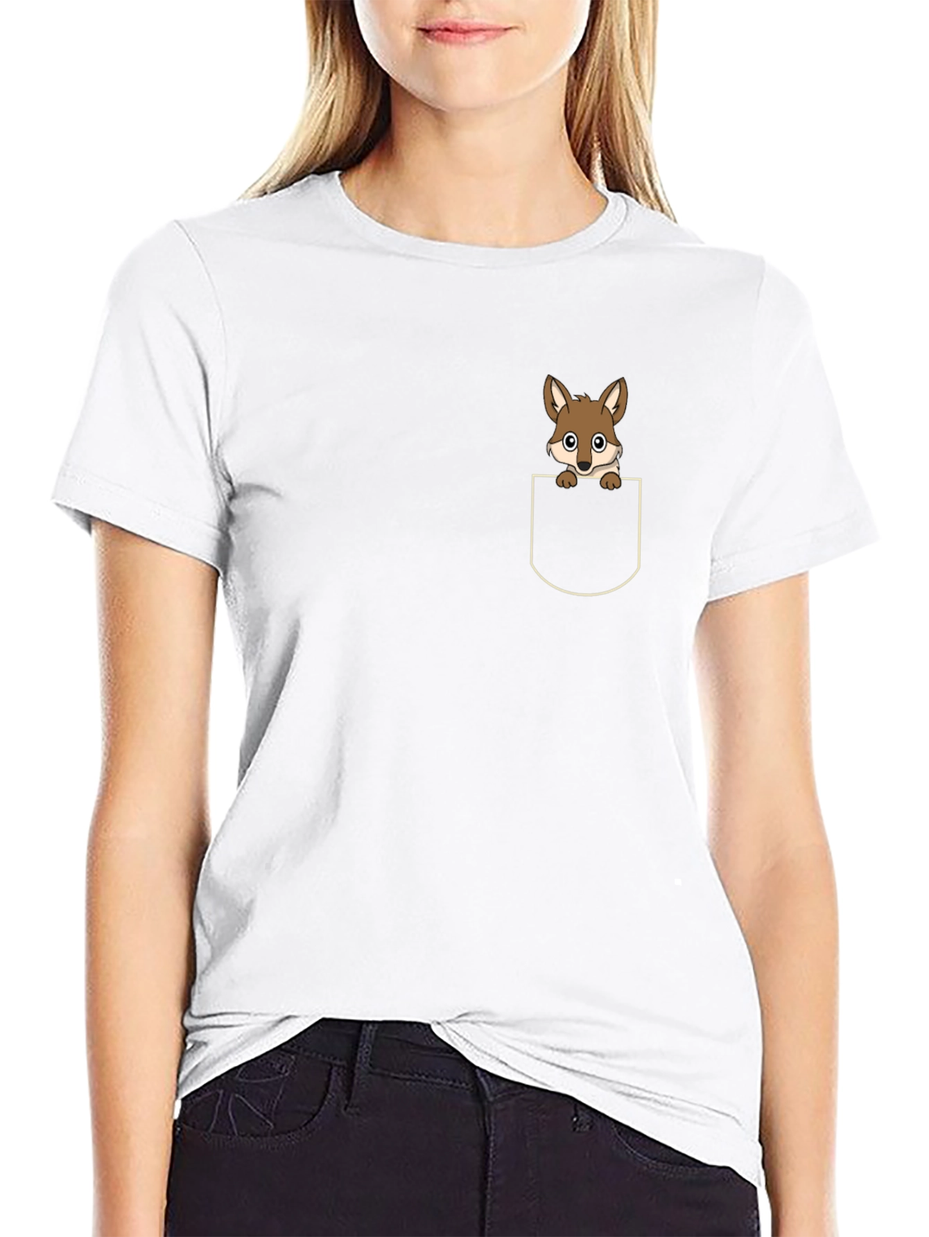 Cute Pocket Fox T-Shirt - Black