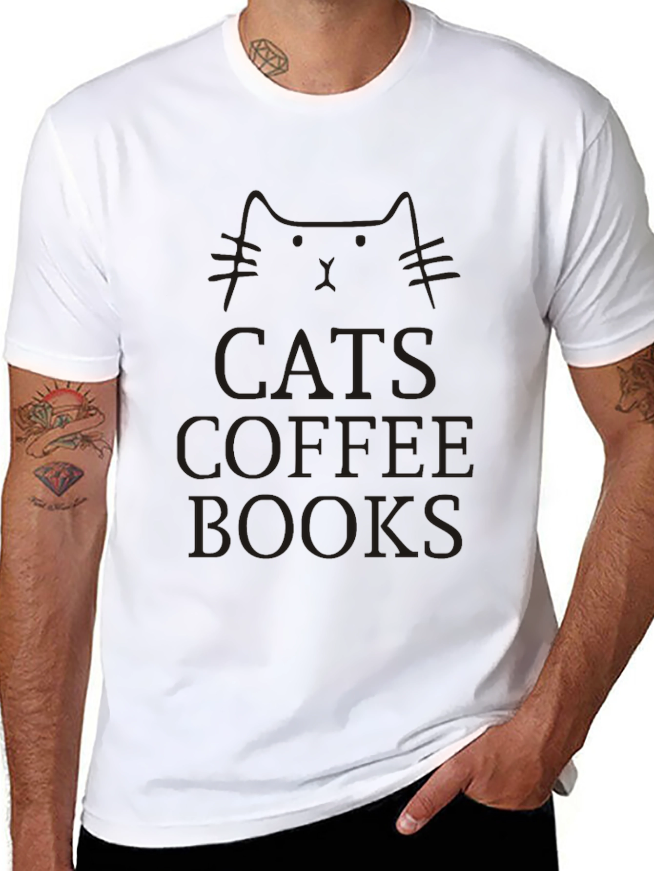 Cats Coffee Books T-Shirt Unisex Black Tee